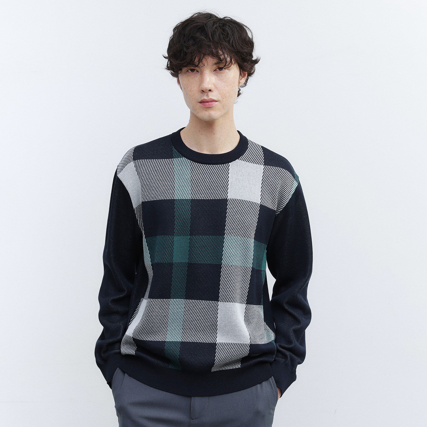 TAKEO KIKUCHI「【Made in JAPAN】ビッグチェック＆スライドパズル柄 ニット」|ニット・セーター|