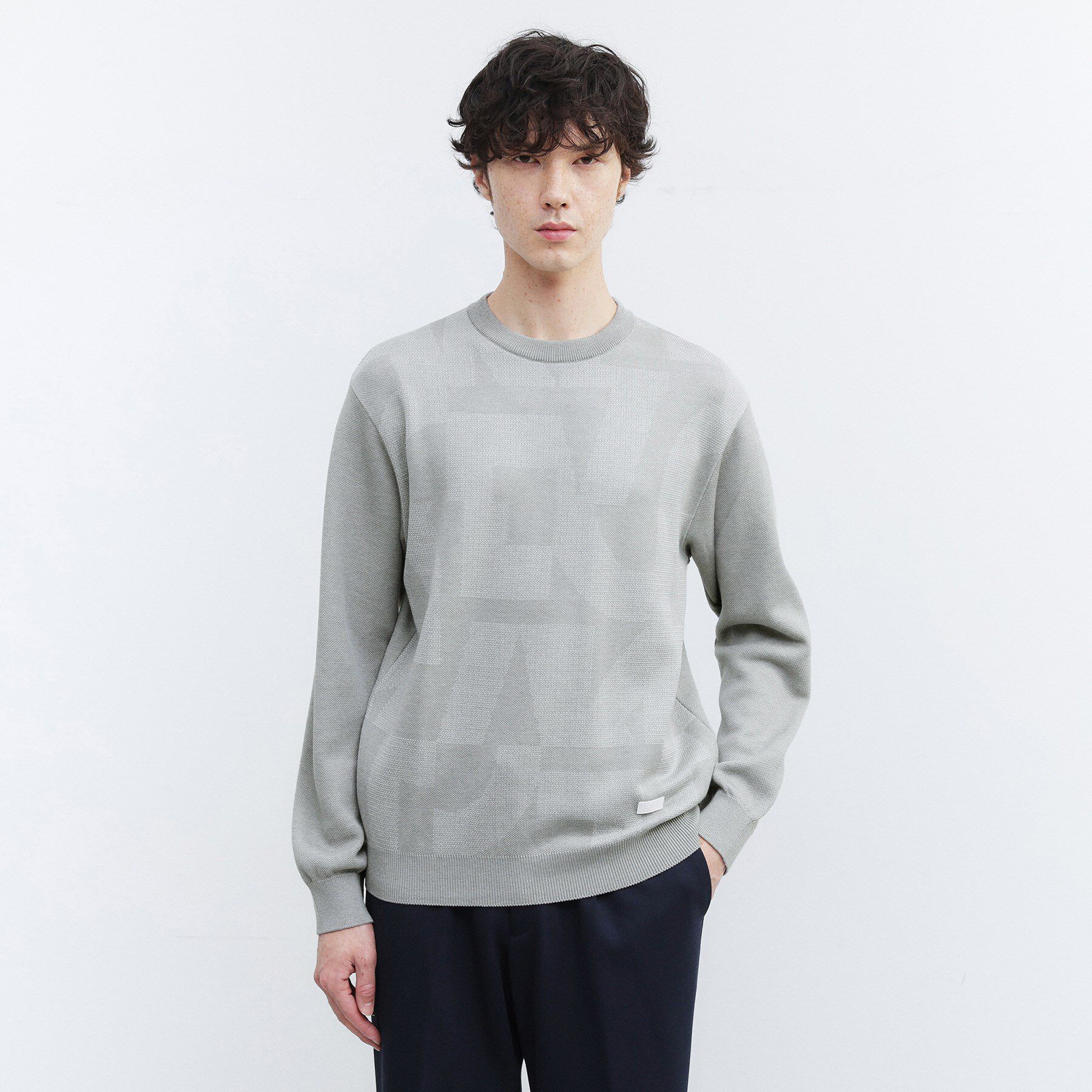 TAKEO KIKUCHI「【Made in JAPAN】ビッグチェック＆スライドパズル柄 ニット」|ニット・セーター|ライトグレー(411