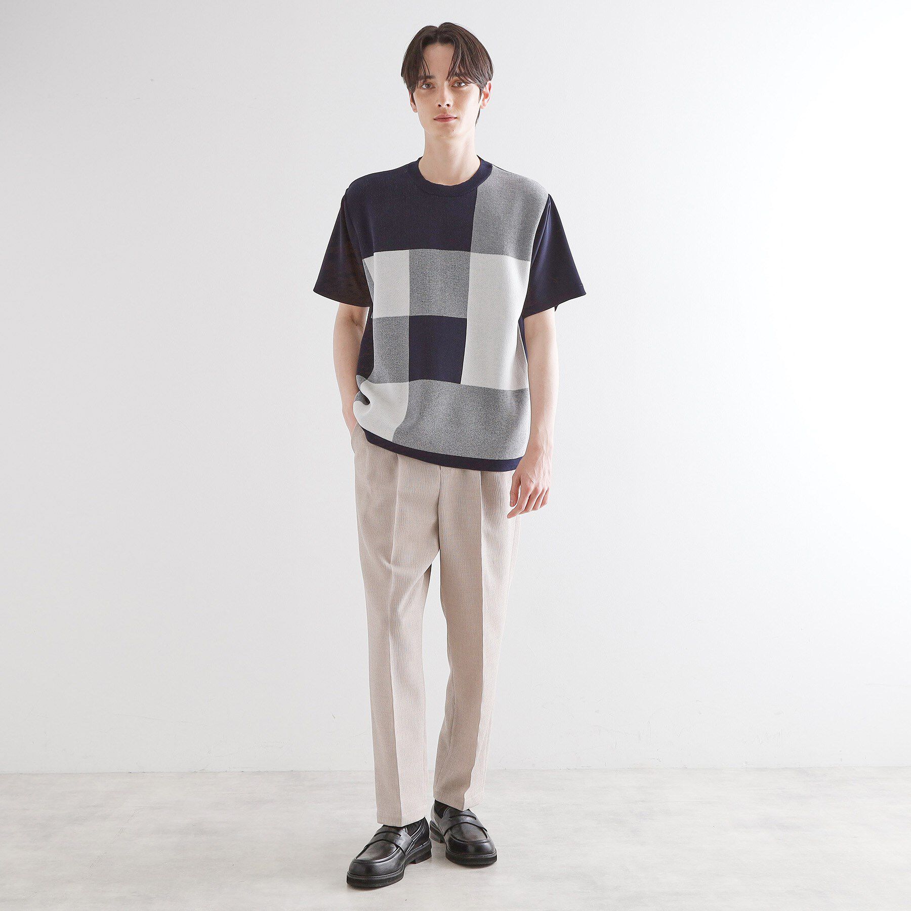 tk.TAKEO KIKUCHI「ニットドッキングブロックチェック」|Tシャツ・カットソー|