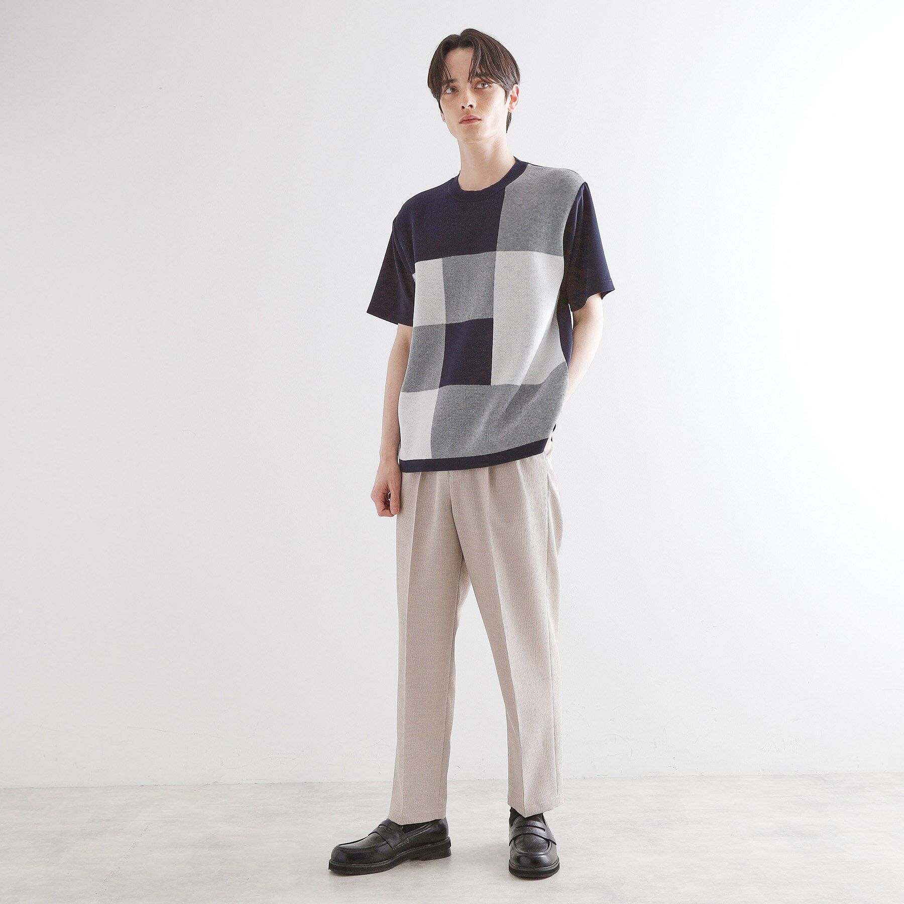 tk.TAKEO KIKUCHI「ニットドッキングブロックチェック」|Tシャツ・カットソー|