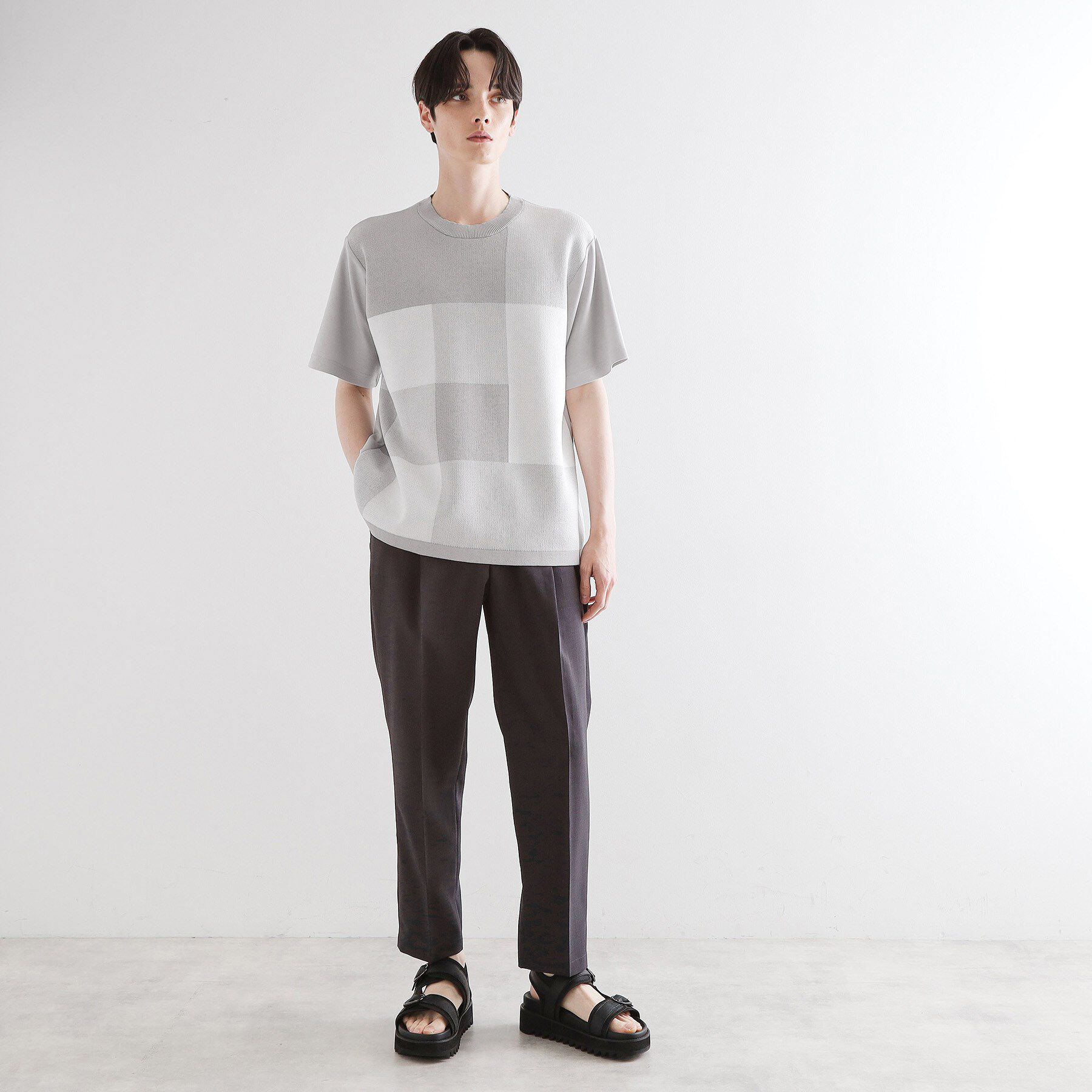 tk.TAKEO KIKUCHI「ニットドッキングブロックチェック」|Tシャツ・カットソー|