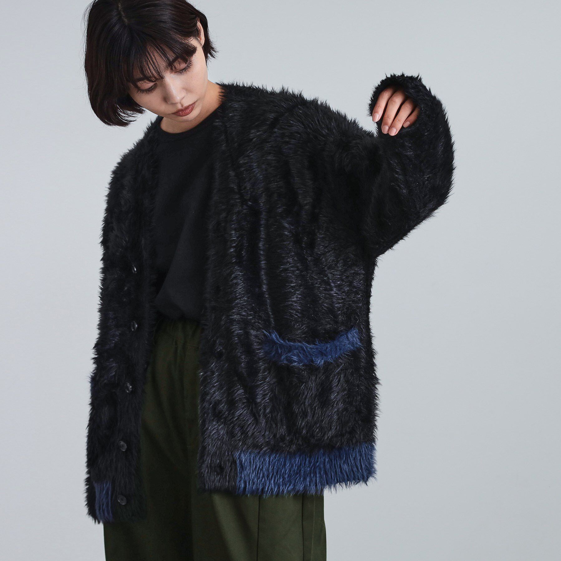 tk.TAKEO KIKUCHI「バイカラーフェザーニットカーディガン」|カーディガン|