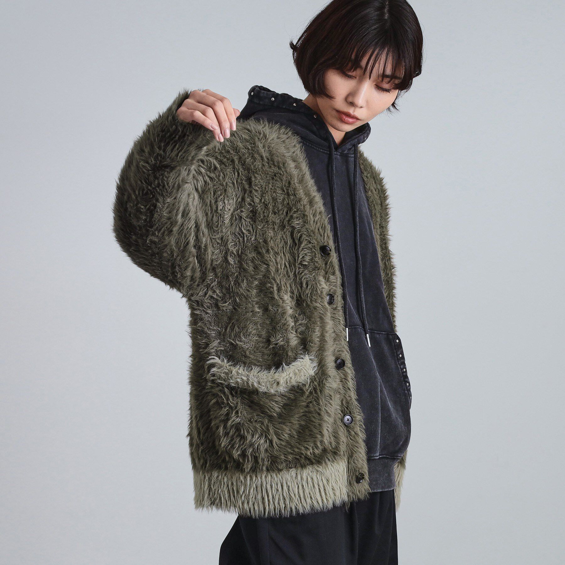 tk.TAKEO KIKUCHI「バイカラーフェザーニットカーディガン」|カーディガン|