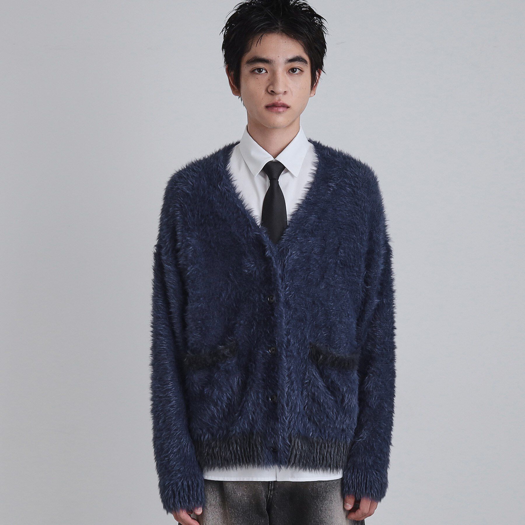 tk.TAKEO KIKUCHI「バイカラーフェザーニットカーディガン」|カーディガン|