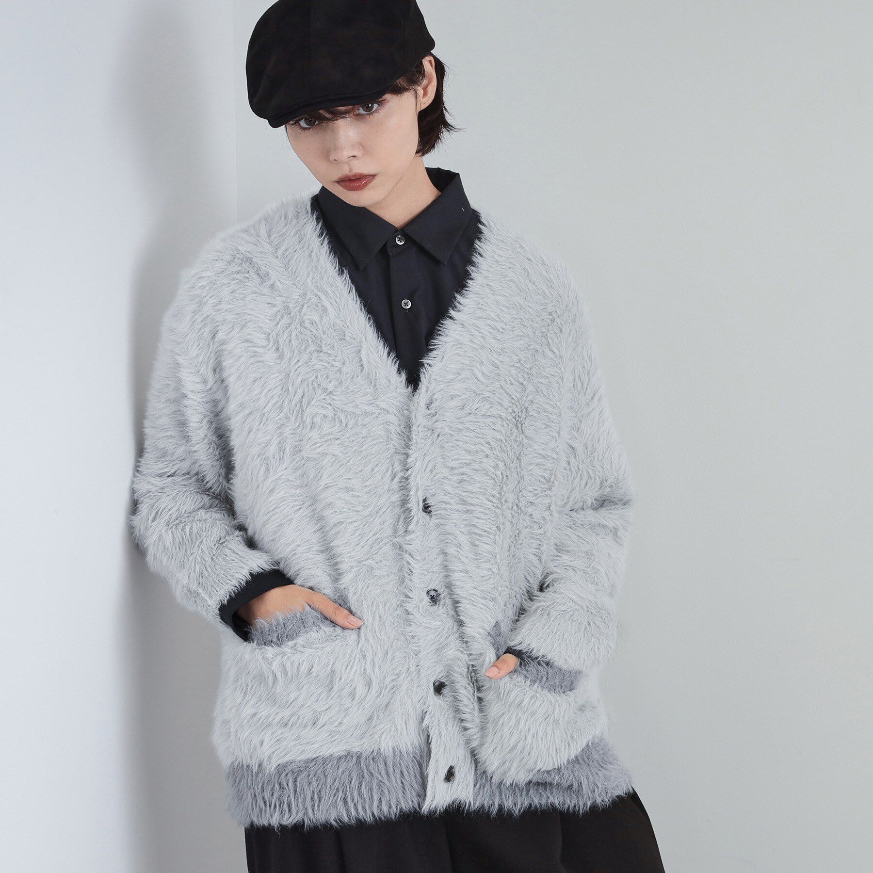 tk.TAKEO KIKUCHI「バイカラーフェザーニットカーディガン」|カーディガン|