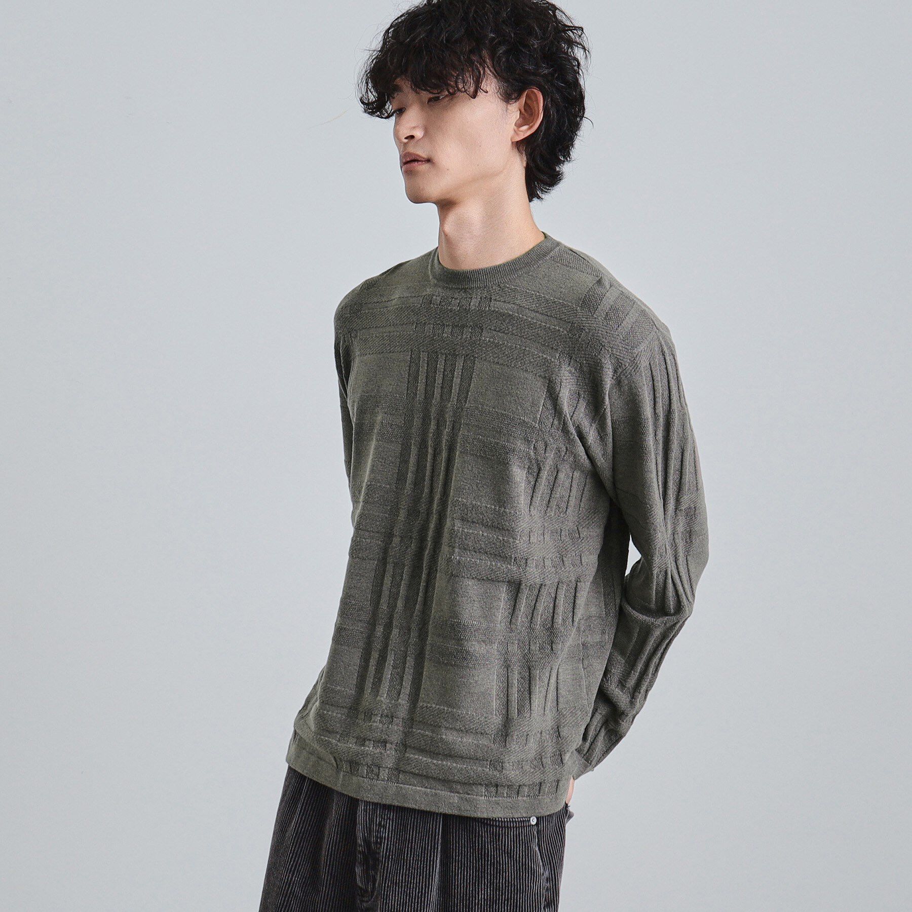 tk.TAKEO KIKUCHI「シャドーチェックニット」|ニット・セーター|チャコールグレー(0