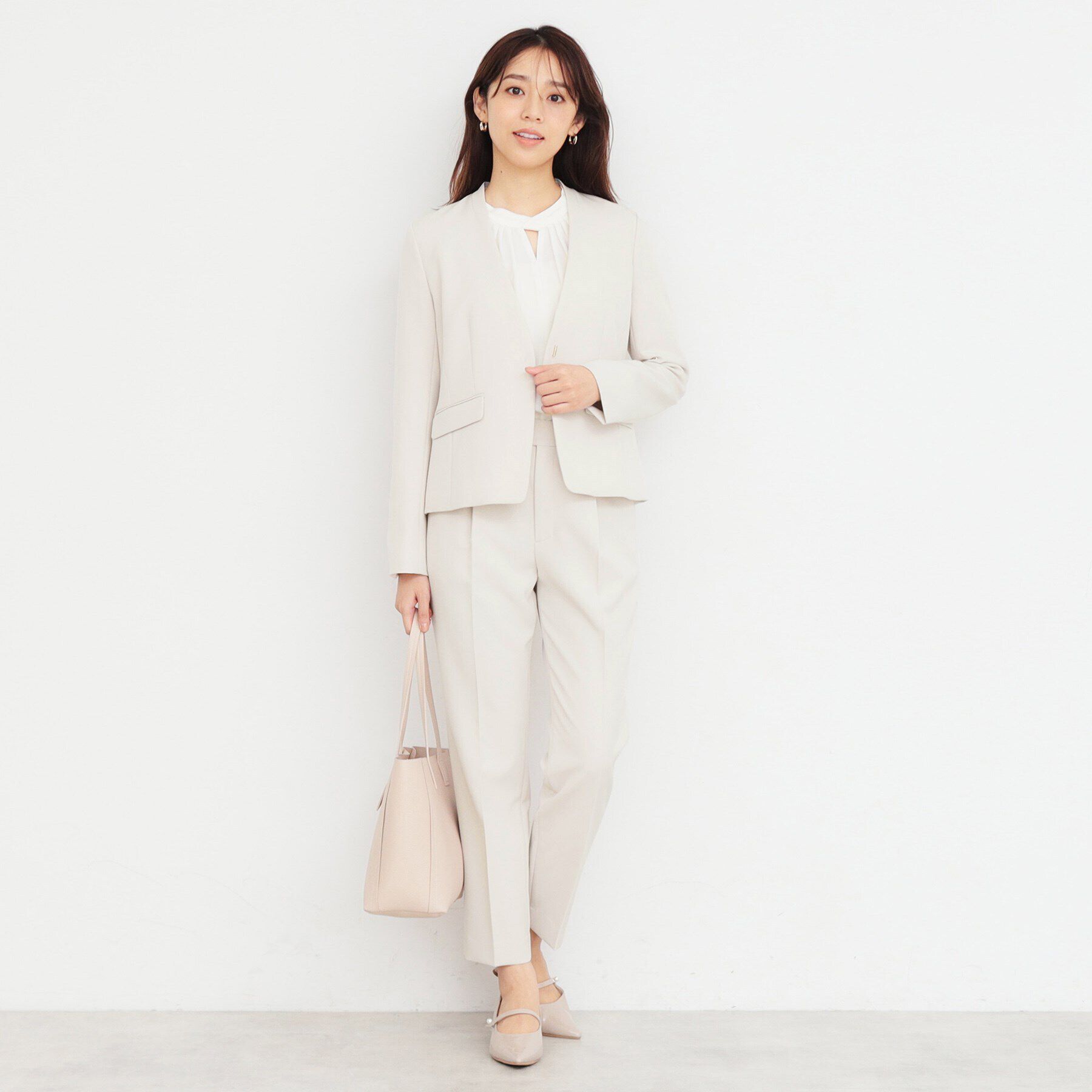 index「ダブルクロスノーカラージャケット/セットアップ対応【洗濯機洗い可/ストレッチ/防シワ/イージーアイロ」|ノーカラージャケット|