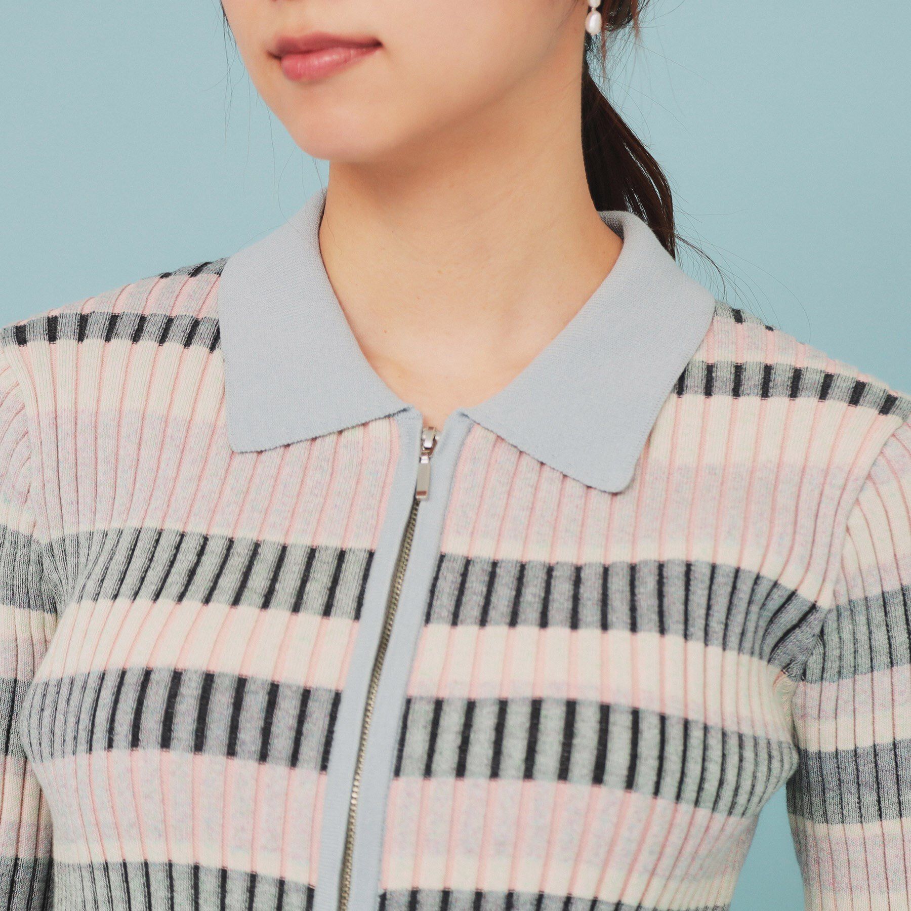 index「マルチボーダーダブルジップニット【洗濯機洗い可】」|カーディガン|