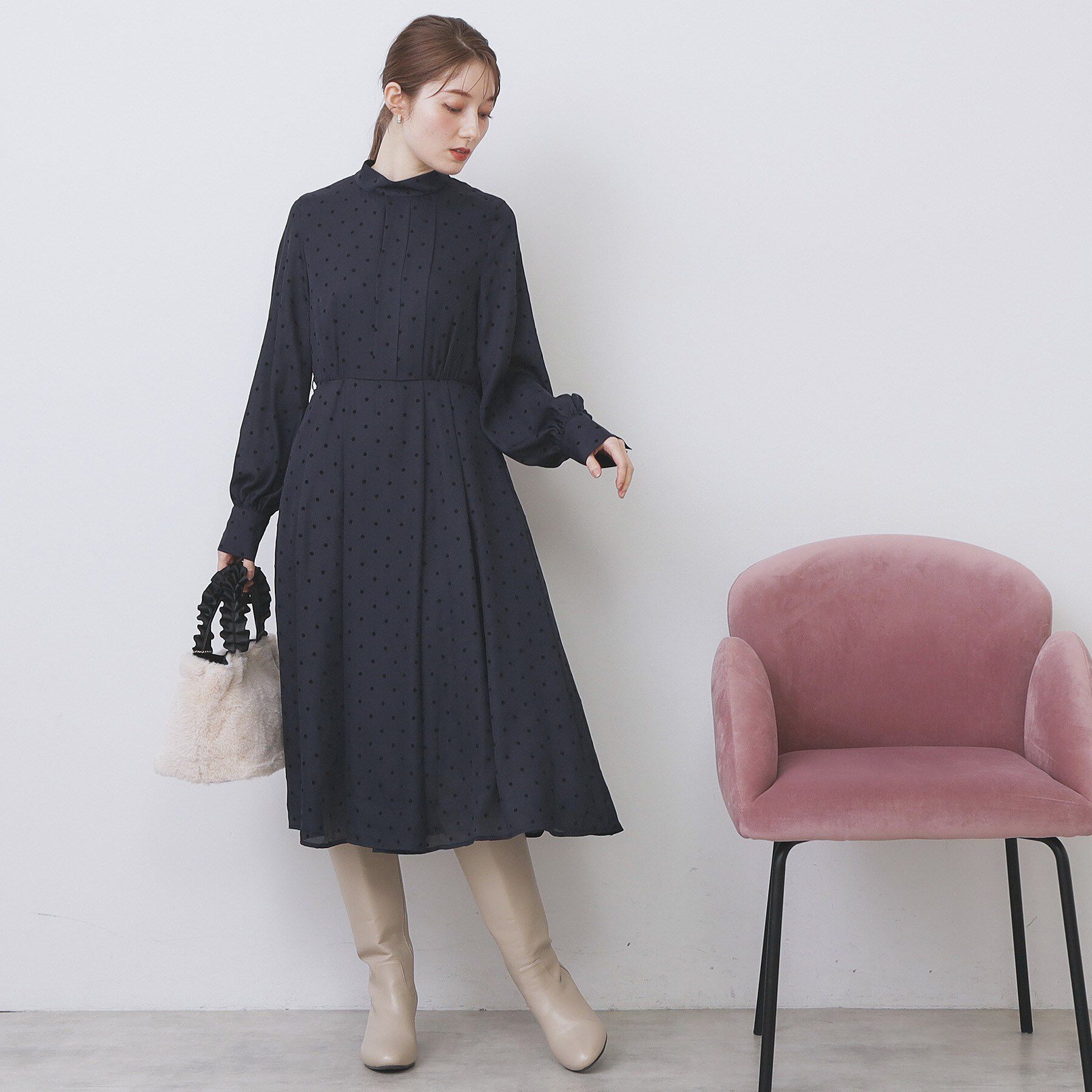 index「ドットデザインタックワンピース【洗濯機OK/イージーアイロン】」|ワンピース|