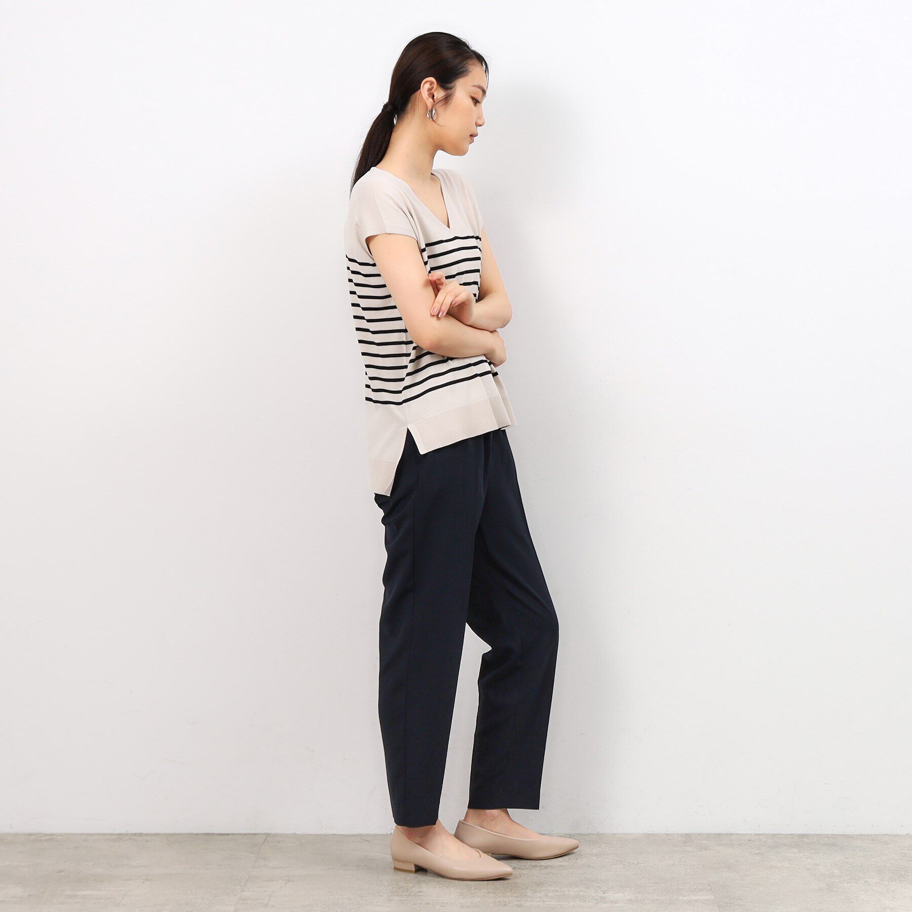 OPAQUE.CLIP「クールタッチVネックフレンチスリーブニット【UVケア/接触冷感/洗濯機洗い可】」|ニット・セーター|