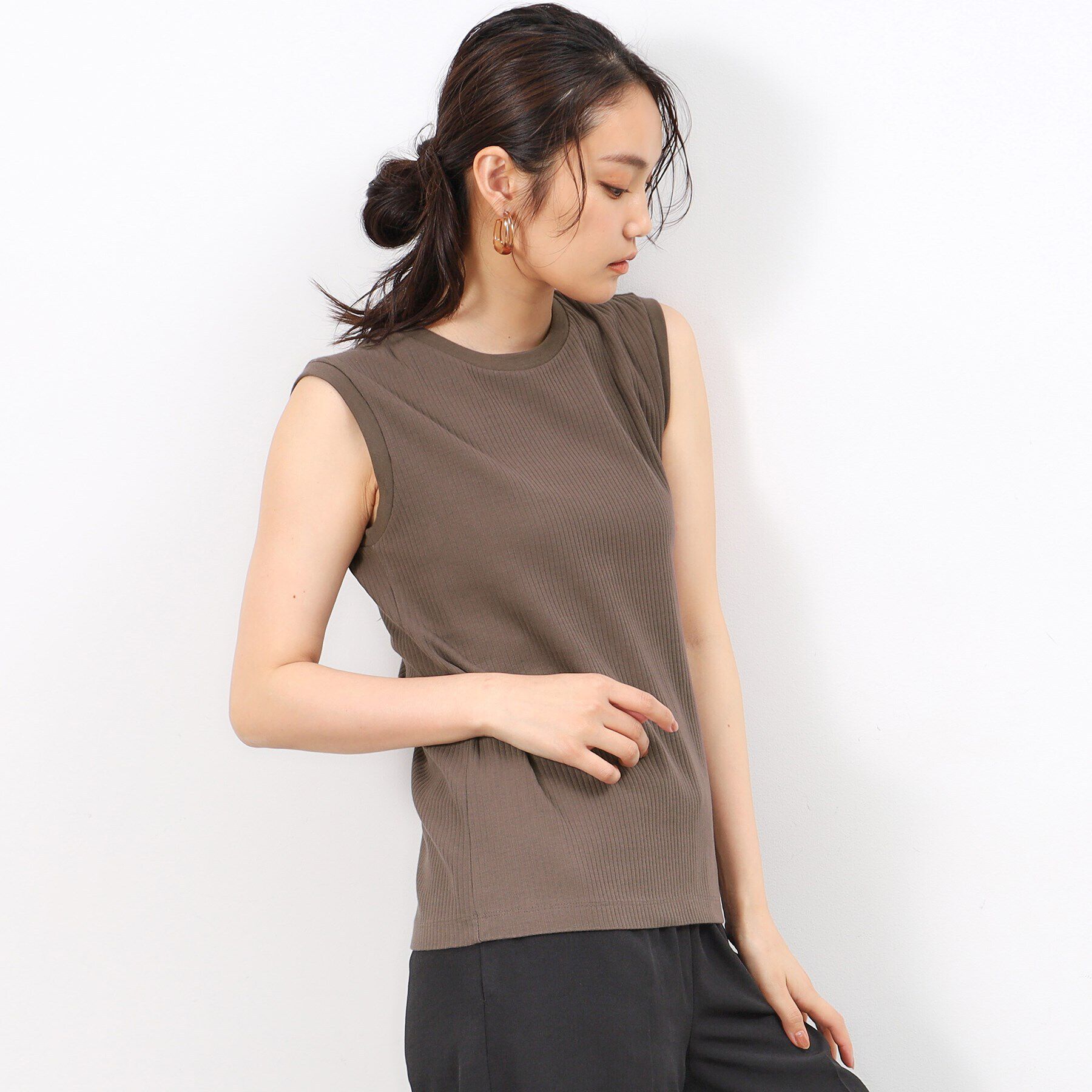 OPAQUE.CLIP「《Oggi掲載》リブノースリーブカットソー【洗濯機洗い可】」|Tシャツ・カットソー|