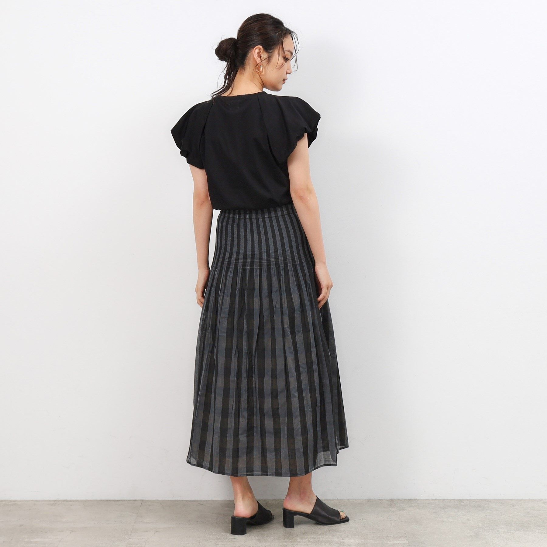 OPAQUE.CLIP「【リバーシブル】チェック／ストライプフレアスカート【洗濯機洗い可】」|スカート|