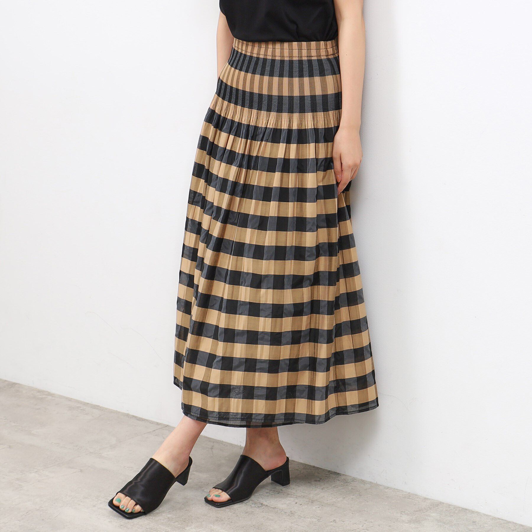 OPAQUE.CLIP「【リバーシブル】チェック／ストライプフレアスカート【洗濯機洗い可】」|スカート|