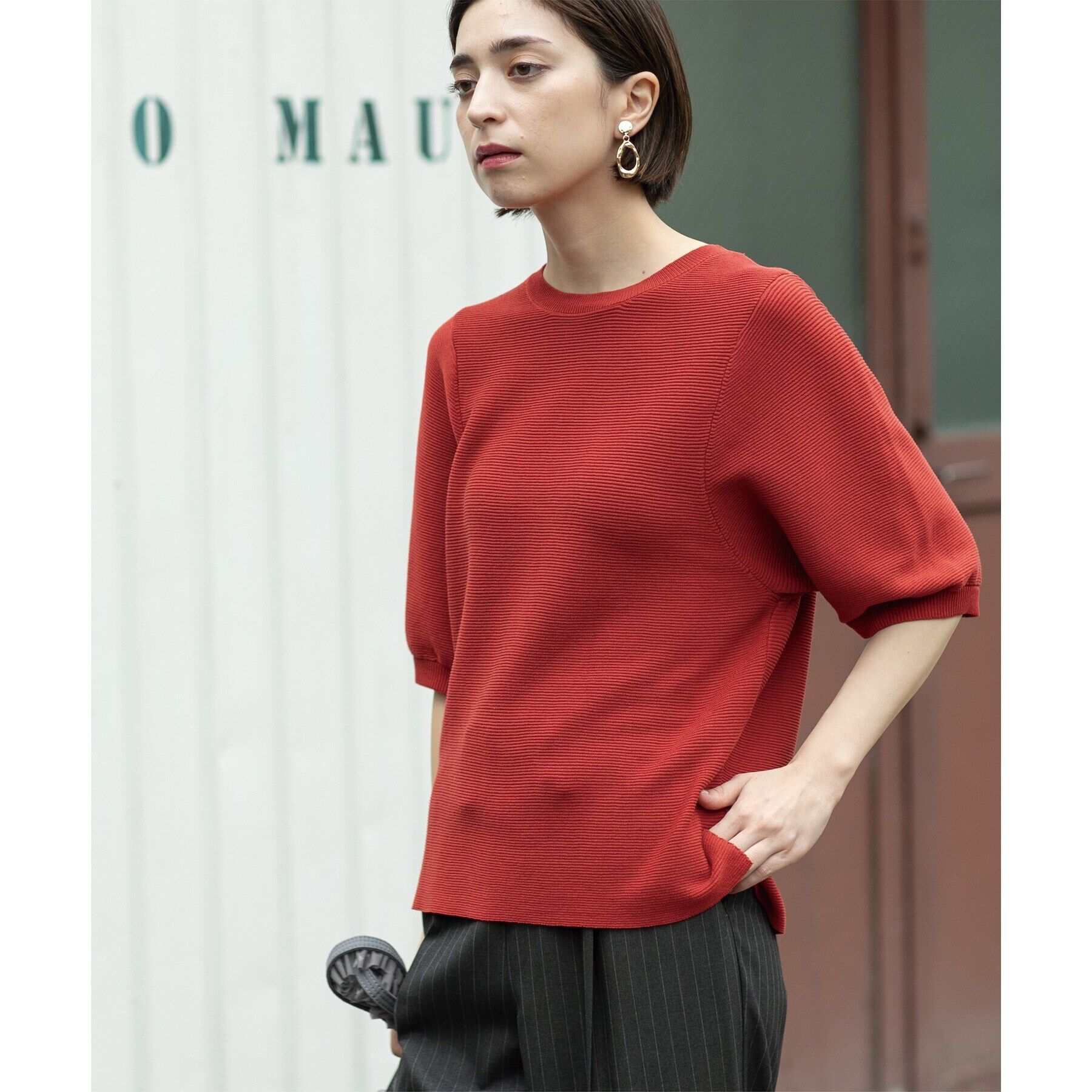 OPAQUE.CLIP「《6color/S-LLsize》ガーターボリュームスリーブニット【洗濯機洗い可/UVケア】」|ニット・セーター|