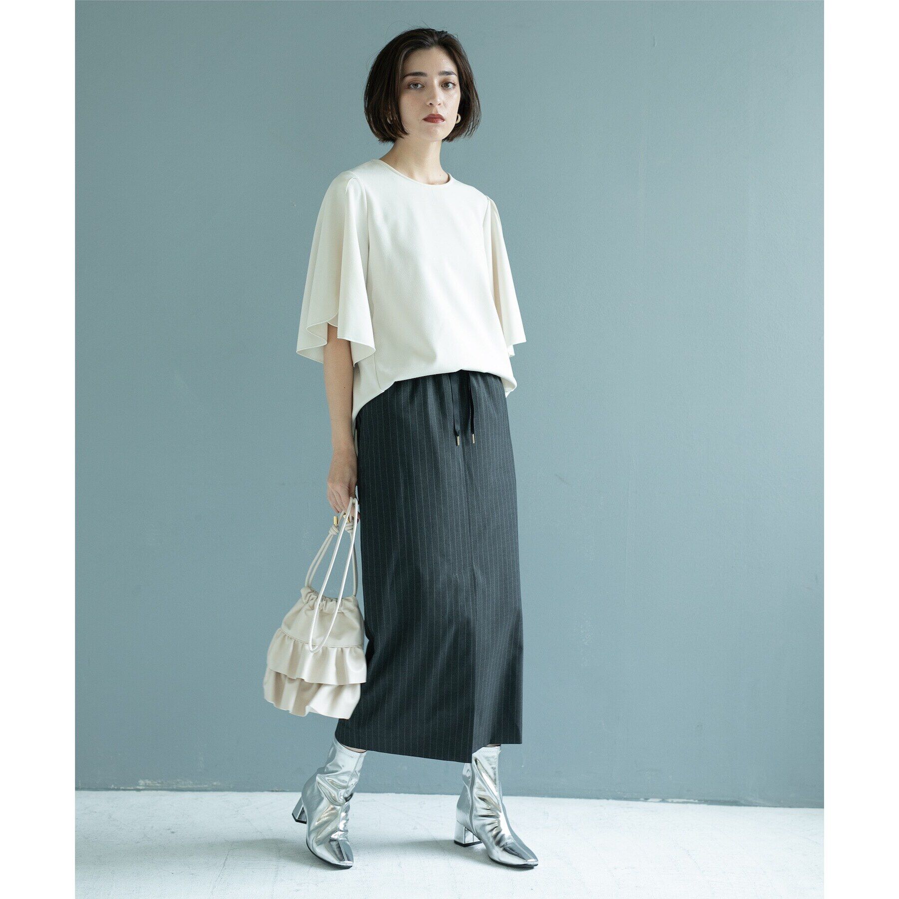 OPAQUE.CLIP「《美人百花掲載》ピンストライプイージーナロースカート【洗濯機洗い可】」|スカート|