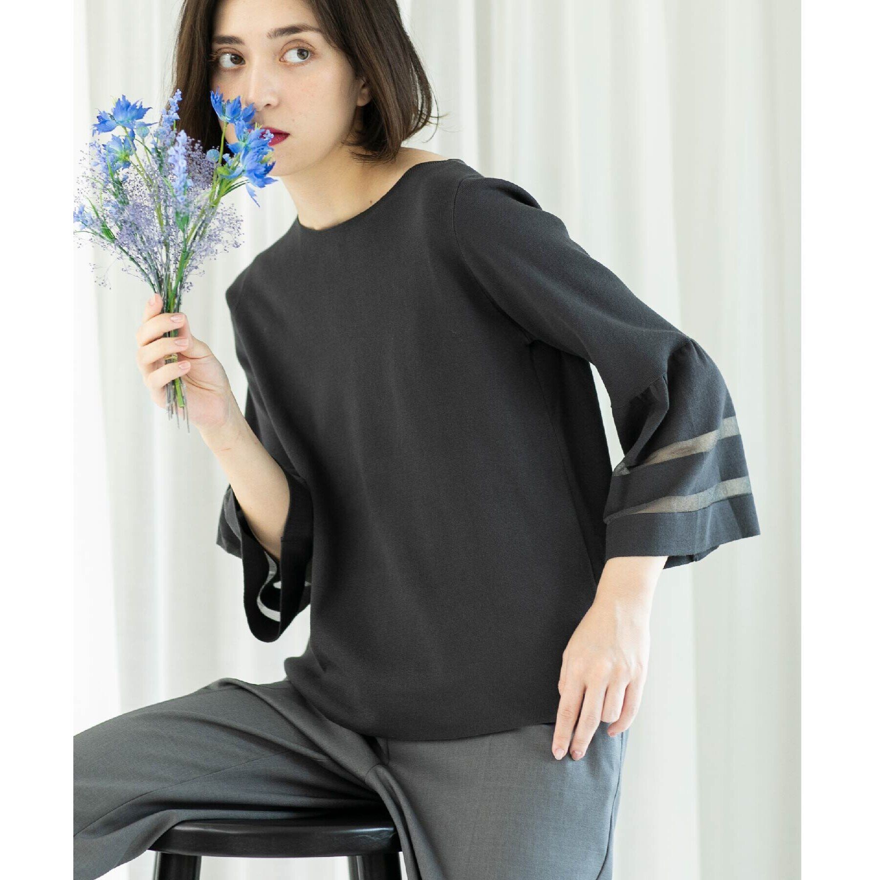 OPAQUE.CLIP「UV シアーフレアスリーブニット【抗ピル/洗濯機洗い可】」|ニット・セーター|