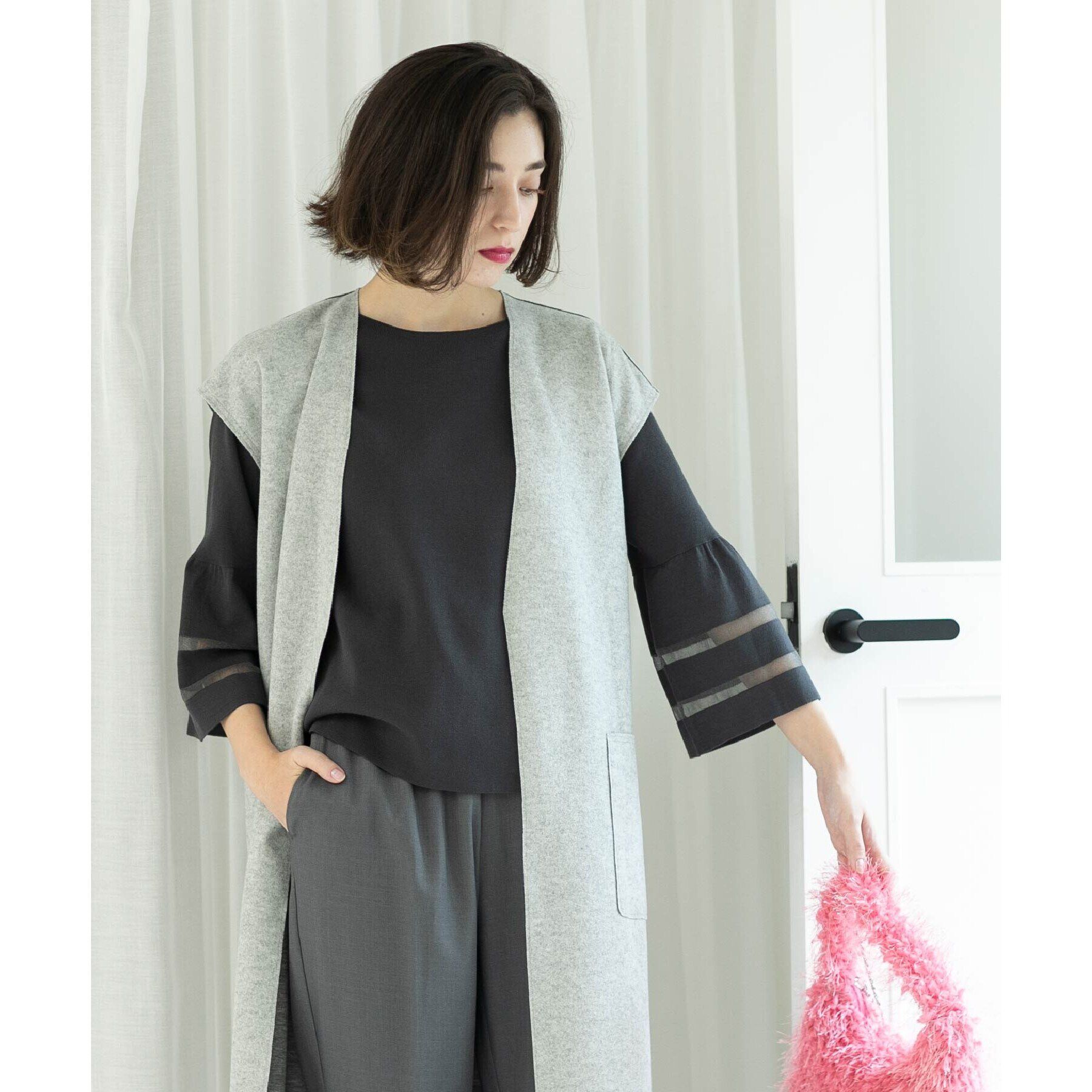 OPAQUE.CLIP「UV シアーフレアスリーブニット【抗ピル/洗濯機洗い可】」|ニット・セーター|