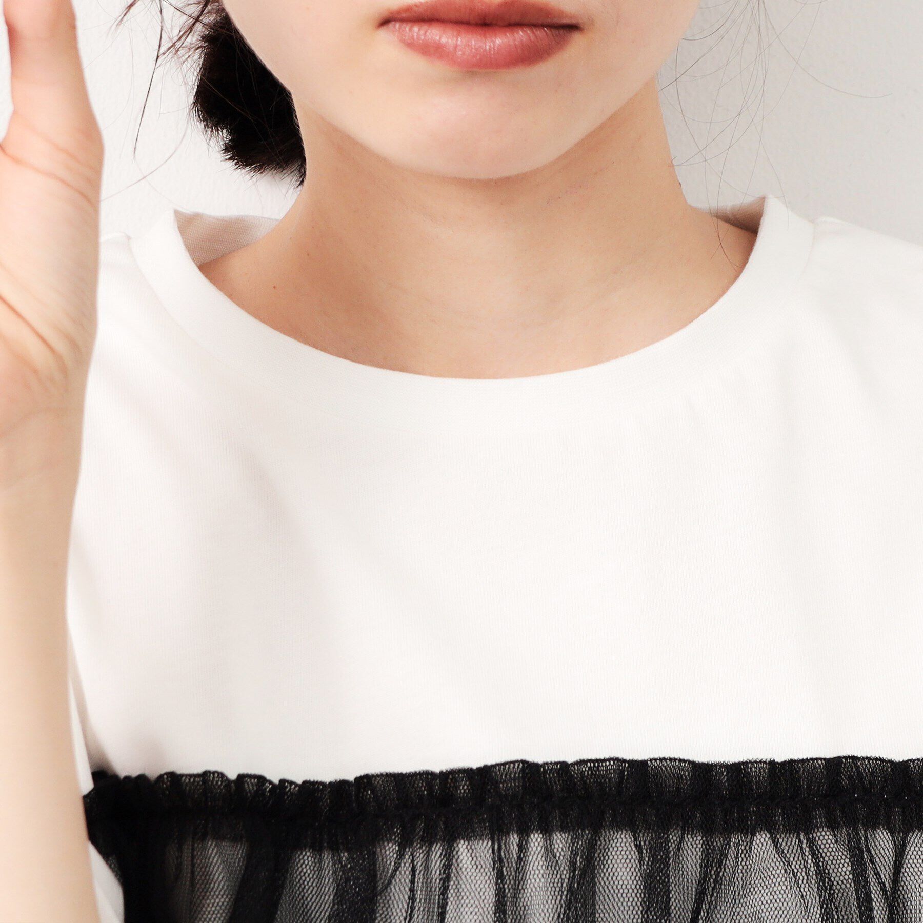 OPAQUE.CLIP「チュールドッキングTシャツ【洗濯機洗い可】」|Tシャツ・カットソー|