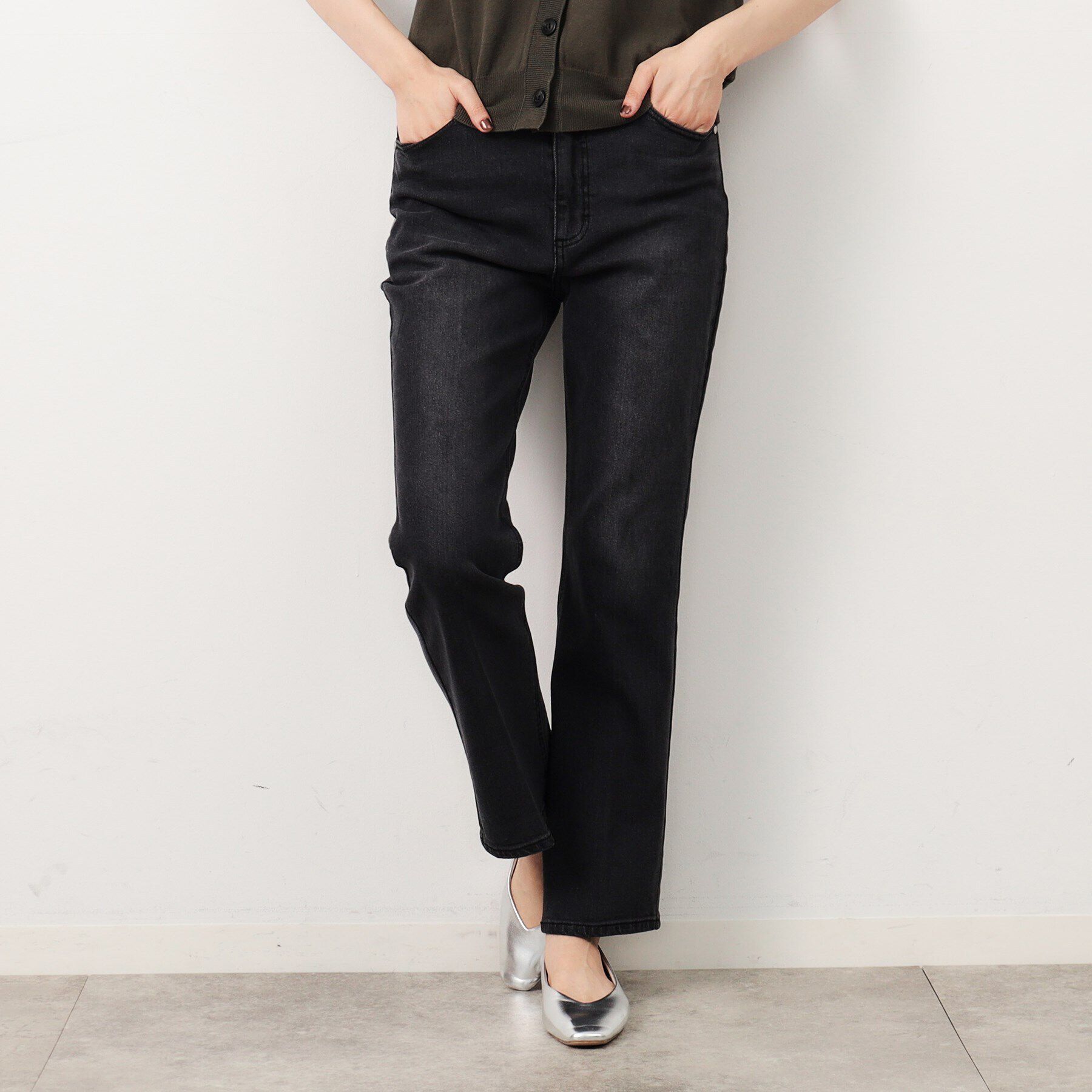 OPAQUE.CLIP「ストレッチセミフレアデニム／オーガニックコットン混【洗濯機洗い可】」|デニム|スミクロ(018)