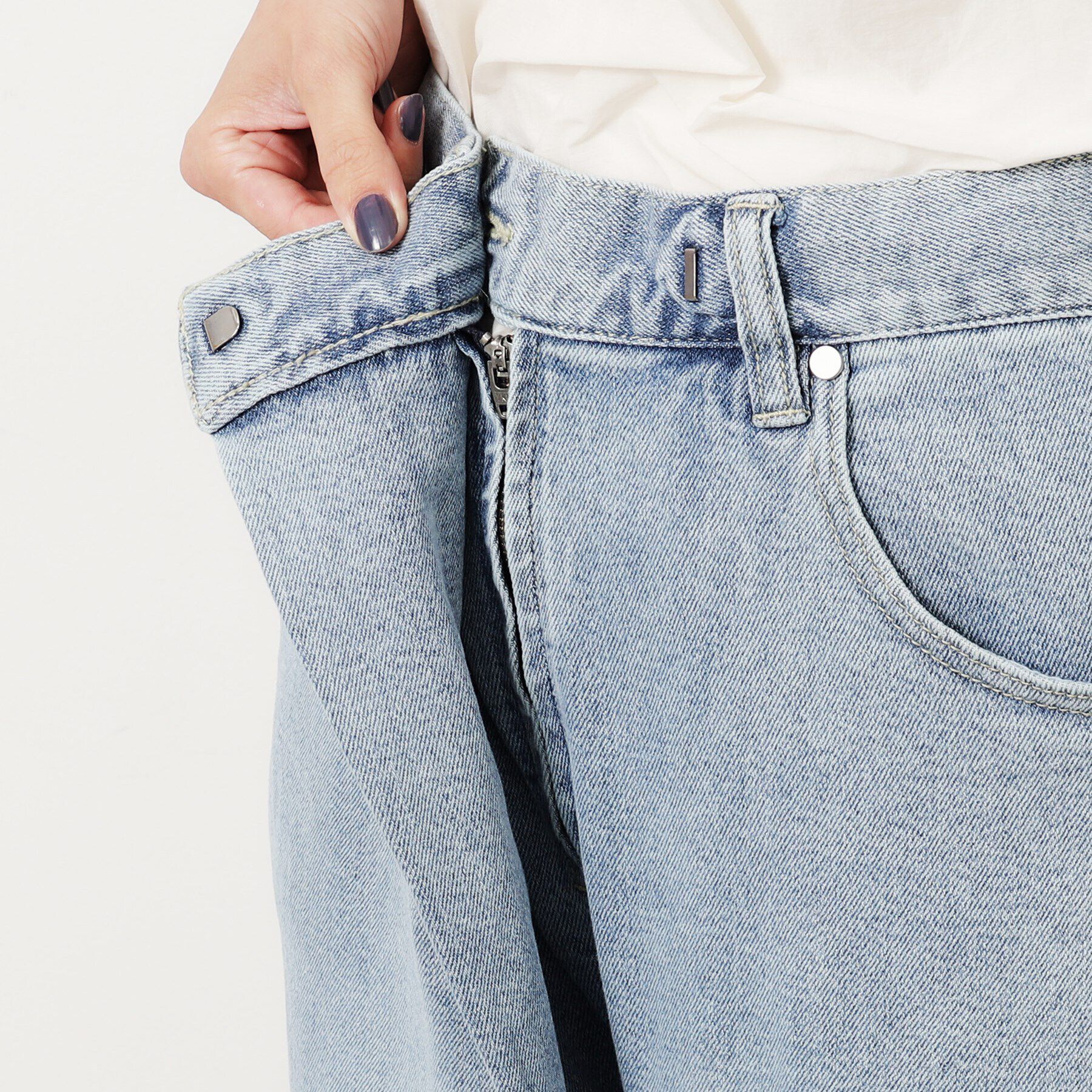 OPAQUE.CLIP「ストレッチラップデザインワイドデニム／オーガニックコットン混【洗濯機洗い可】」|デニム|