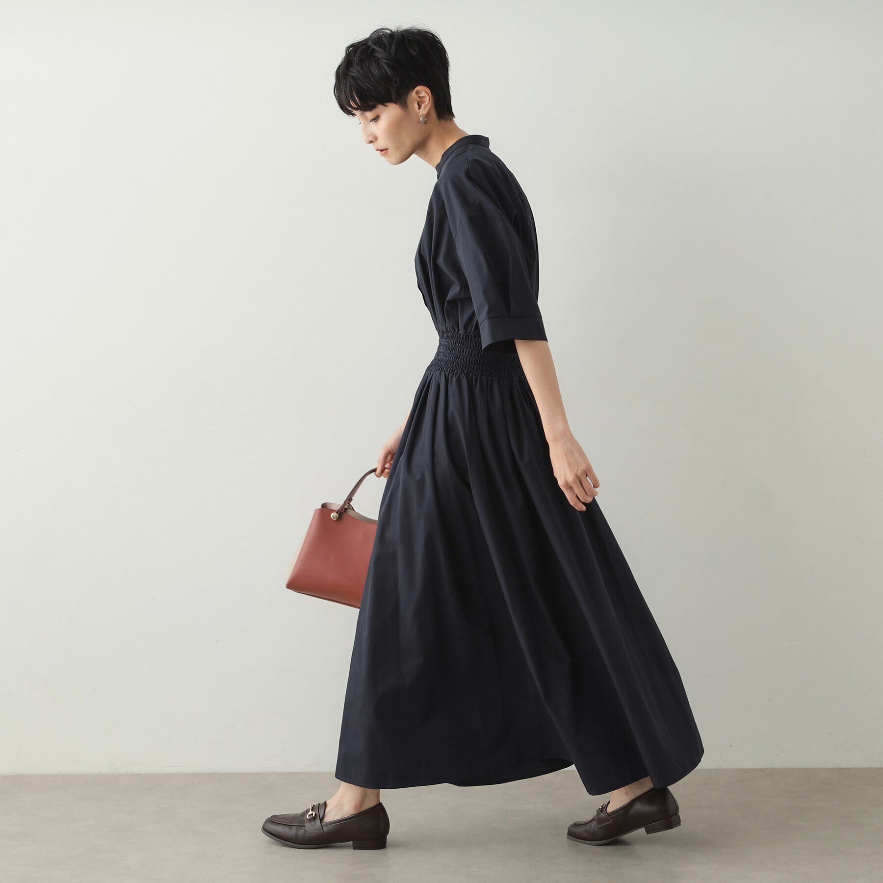 OPAQUE.CLIP「ウエストシャーリング シャツワンピース【洗濯機洗い可】」|ワンピース|
