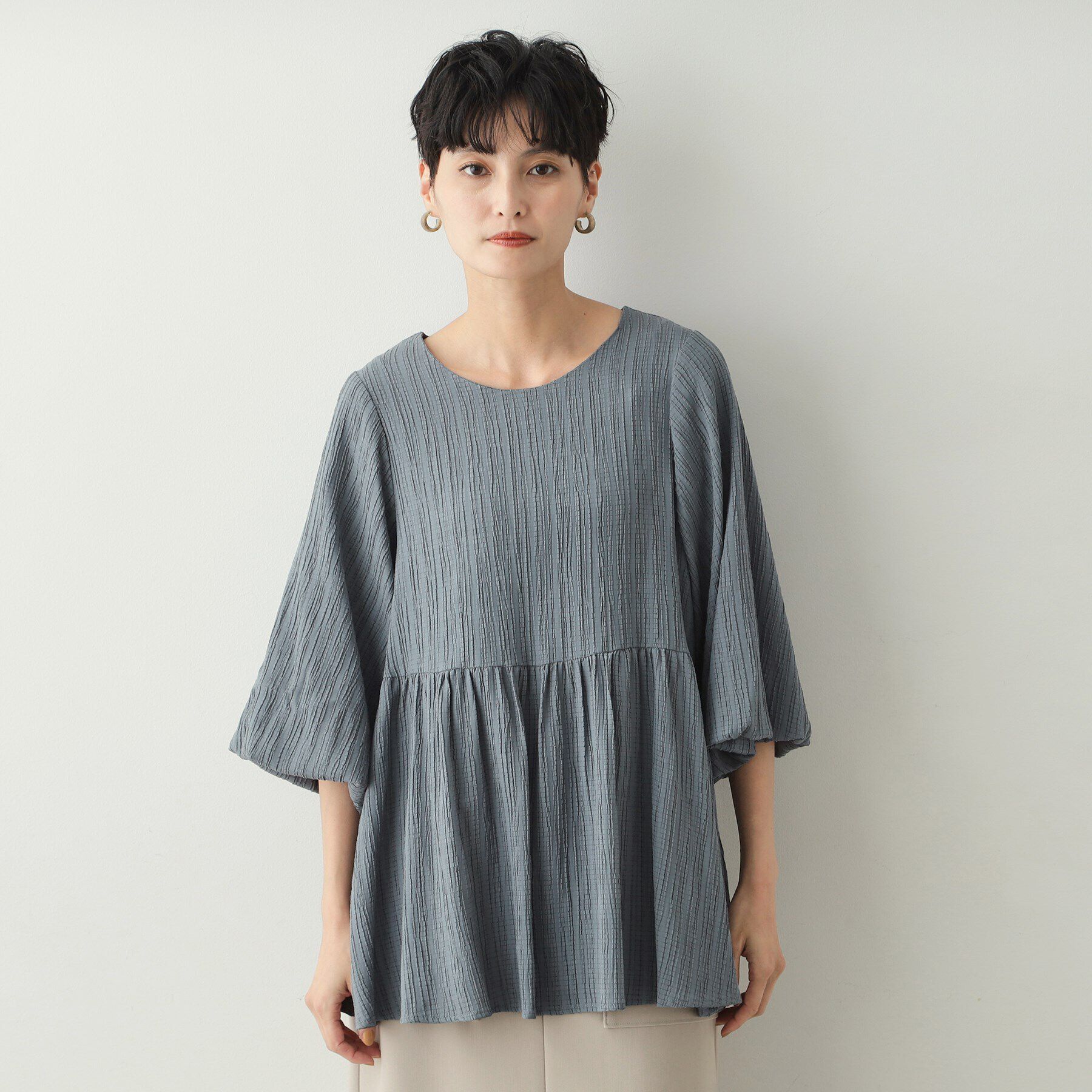 OPAQUE.CLIP「ジャカードペプラムブラウス【洗濯機洗い可】」|シャツ・ブラウス|