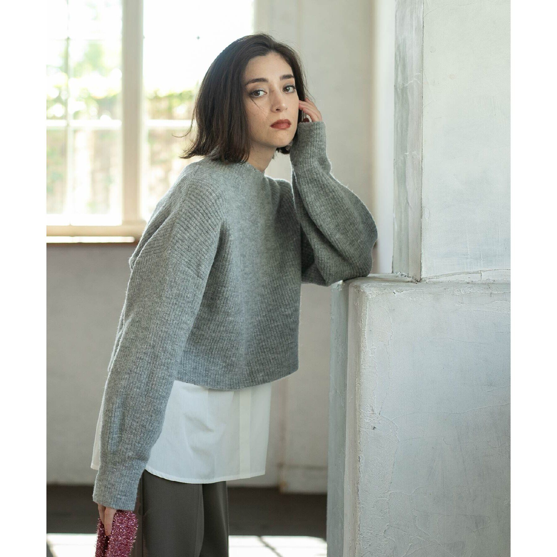 OPAQUE.CLIP「《ツインセット》ミドルゲージショートニット&times;ドッキングタンク【洗濯機洗い可】」|ニット・セーター|