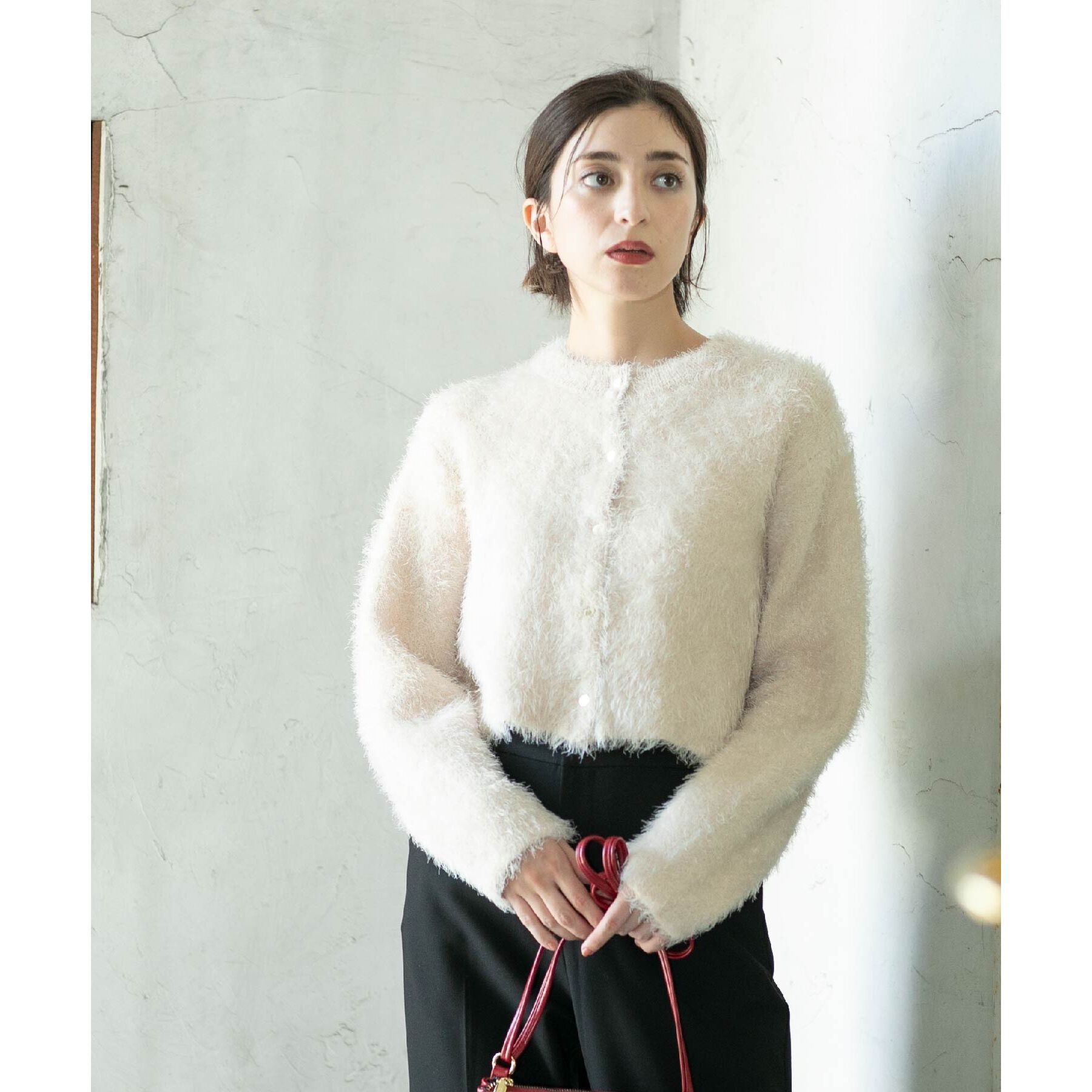 OPAQUE.CLIP「《6color》シャギーニットショートカーディガン【洗濯機洗い可】」|カーディガン|