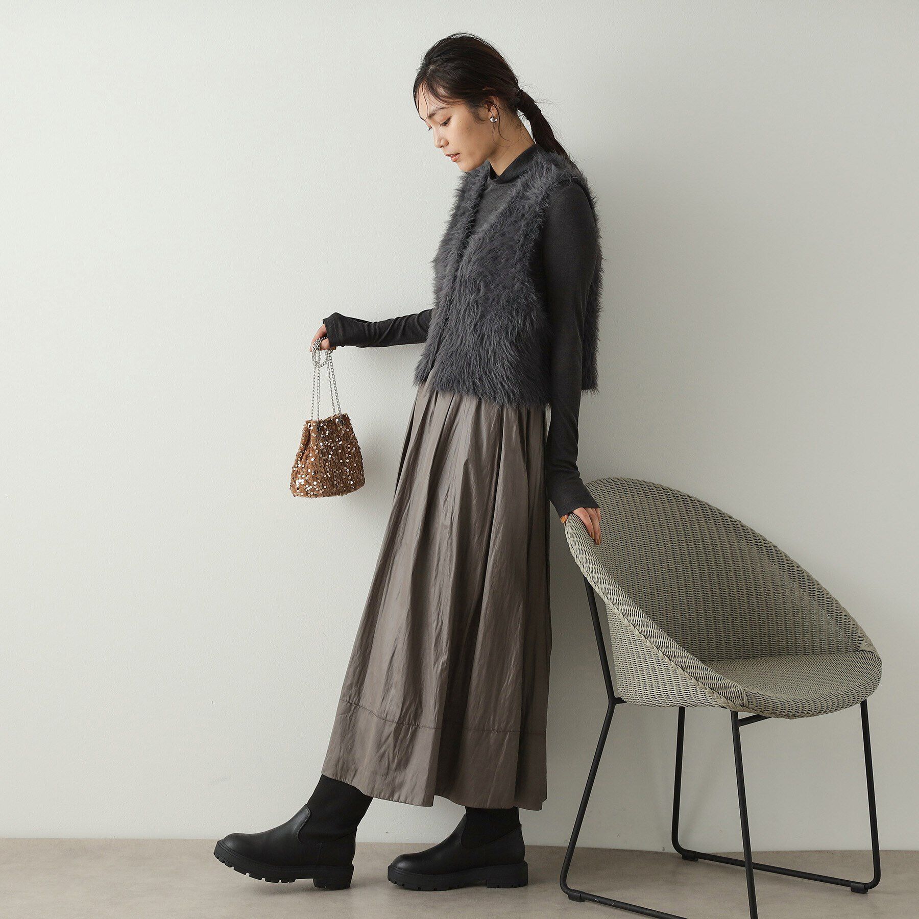 OPAQUE.CLIP「シャギーニット ショートベスト【洗濯機洗い可】」|ベスト・ジレ|