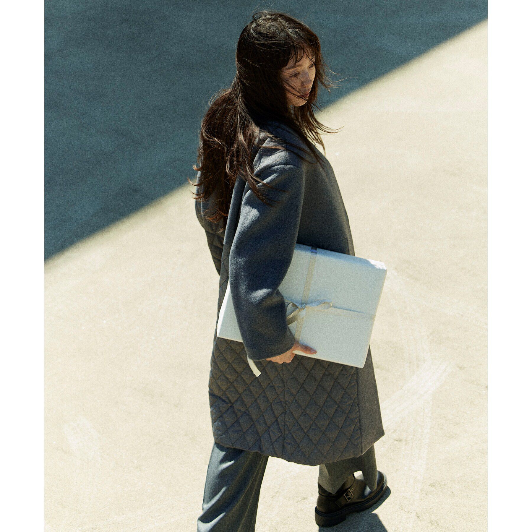 OPAQUE.CLIP「《S-LLsize》ウールカシミヤブレンド キルティングドッキングコート」|ノーカラーコート|