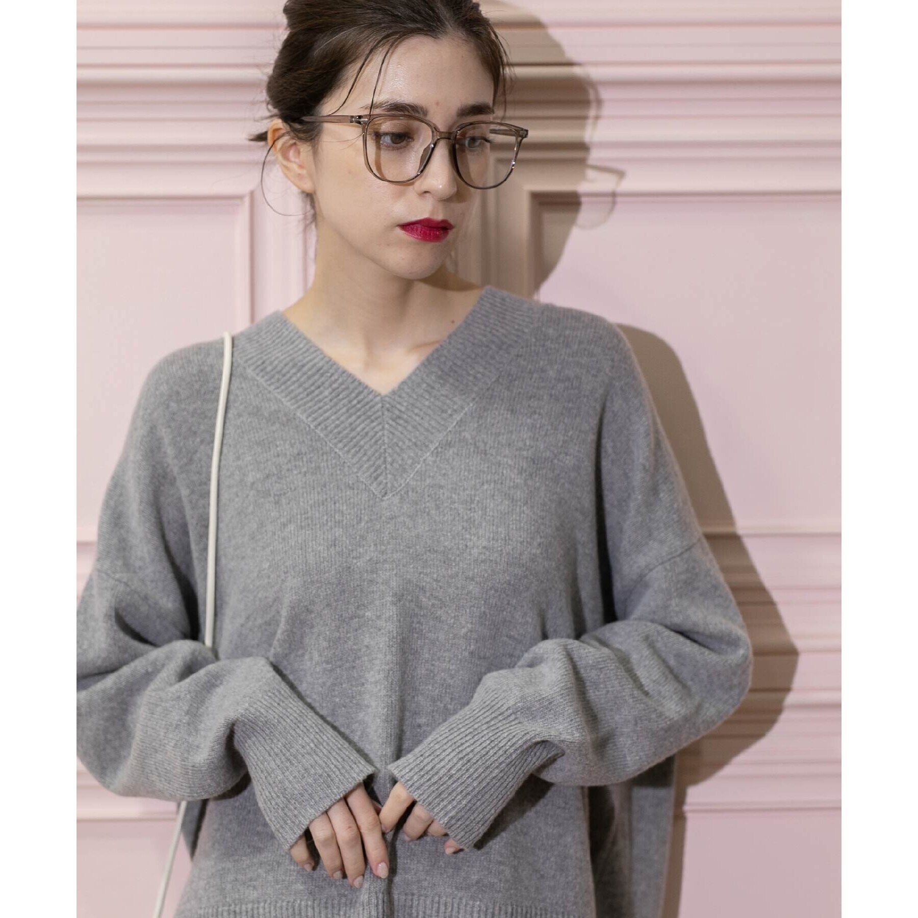 OPAQUE.CLIP「ミドルゲージVネックニット／FILIVIVI・フィルビビ【洗える】」|ニット・セーター|
