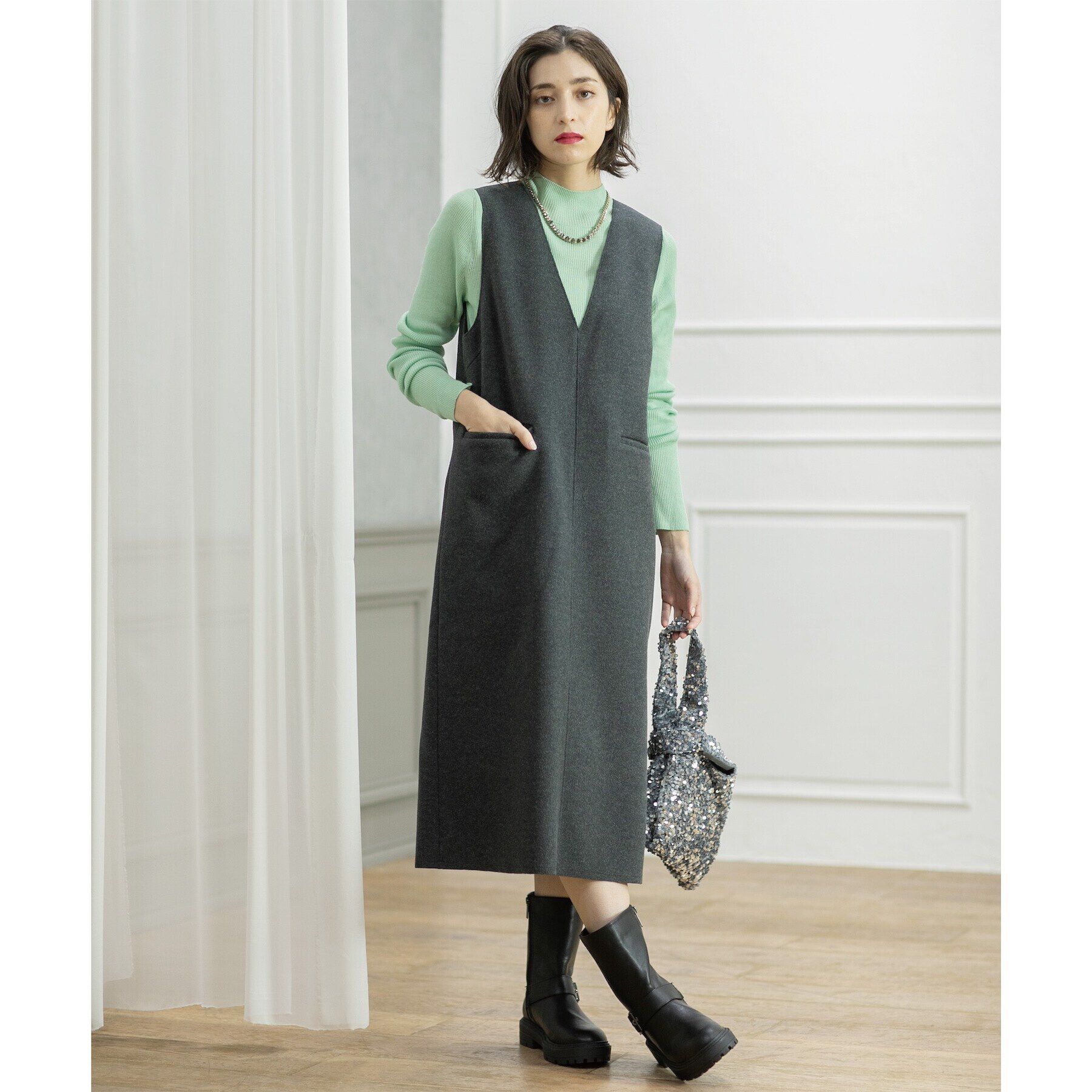 OPAQUE.CLIP「ウールライクメルトン ジャンパードレス【洗濯機洗い可】」|ワンピース|