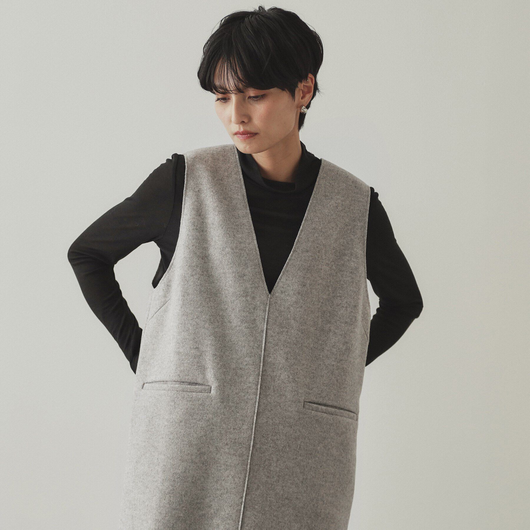 OPAQUE.CLIP「ウールライクメルトン ジャンパードレス【洗濯機洗い可】」|ワンピース|