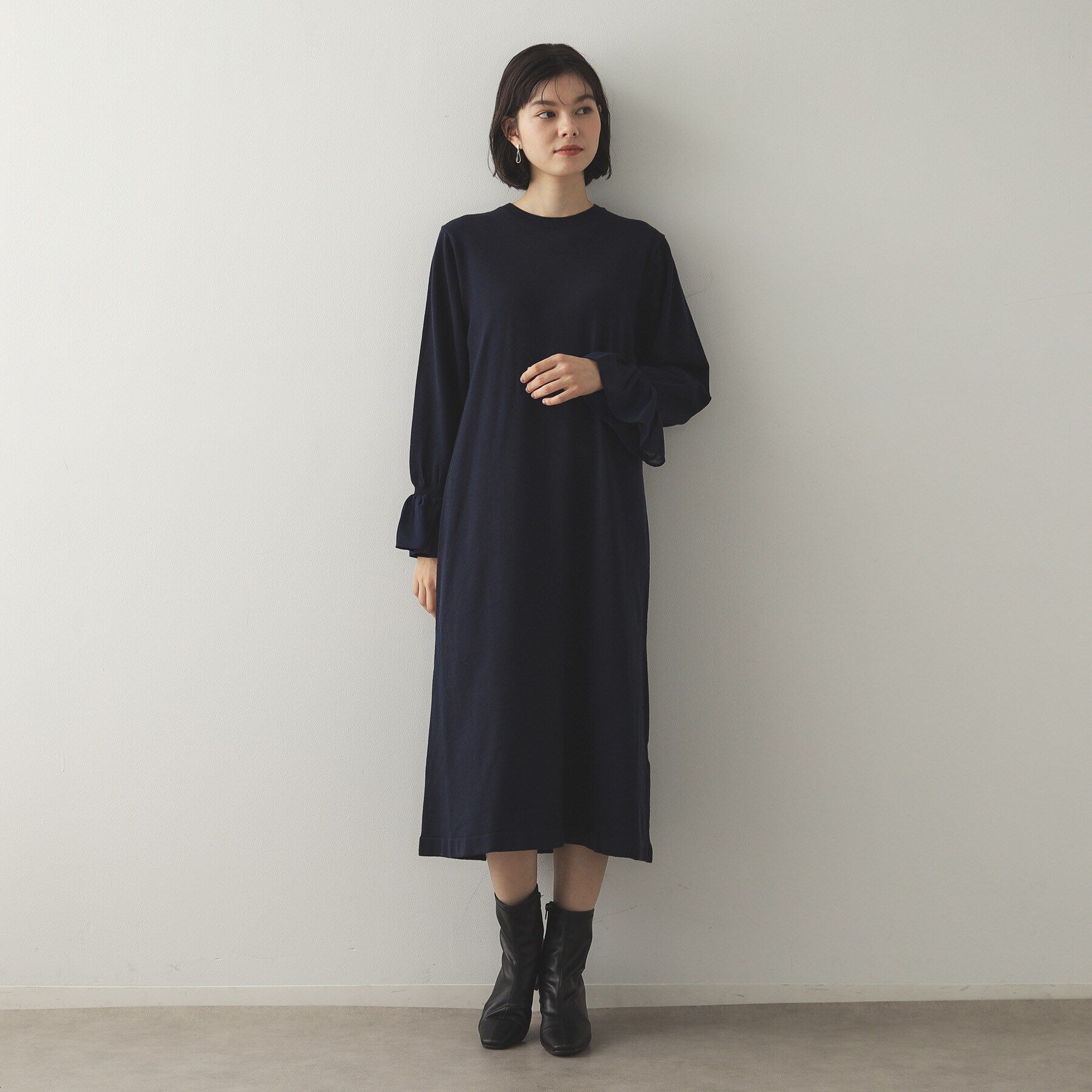 OPAQUE.CLIP「フレアスリーブニットワンピース【洗濯機洗い可】」|ワンピース|