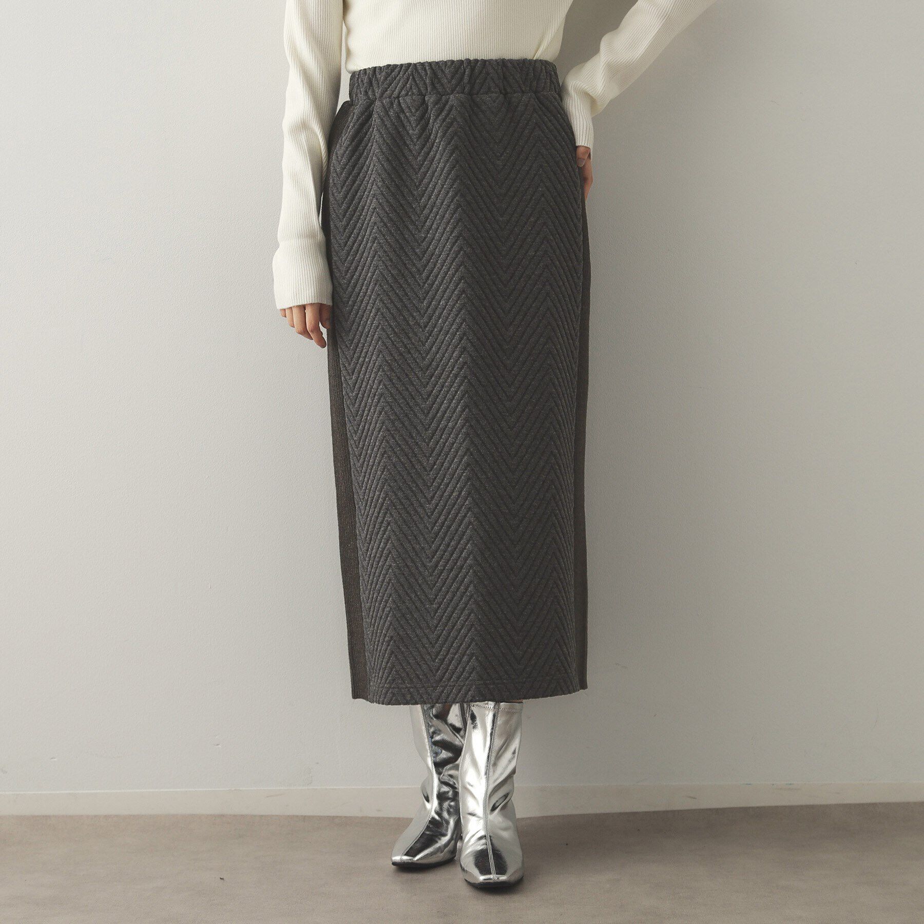 OPAQUE.CLIP「キルティングジャカード イージースカート/セットアップ対応【洗濯機洗い可】」|スカート|