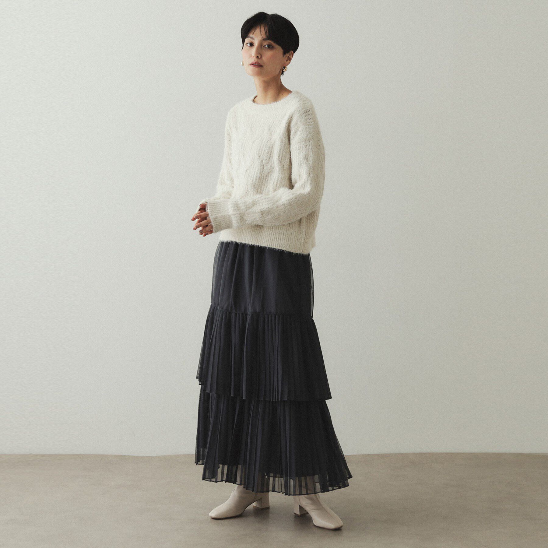 OPAQUE.CLIP「モールフェザーラメケーブルニット【洗濯機洗い可】」|ニット・セーター|