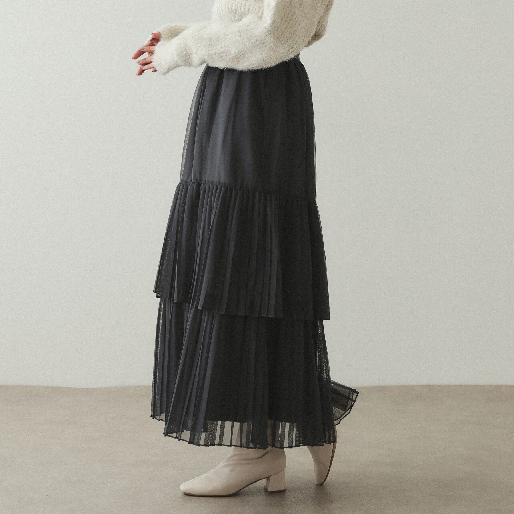 OPAQUE.CLIP「チュールプリーツティアードスカート【洗濯機洗い可】」|スカート|