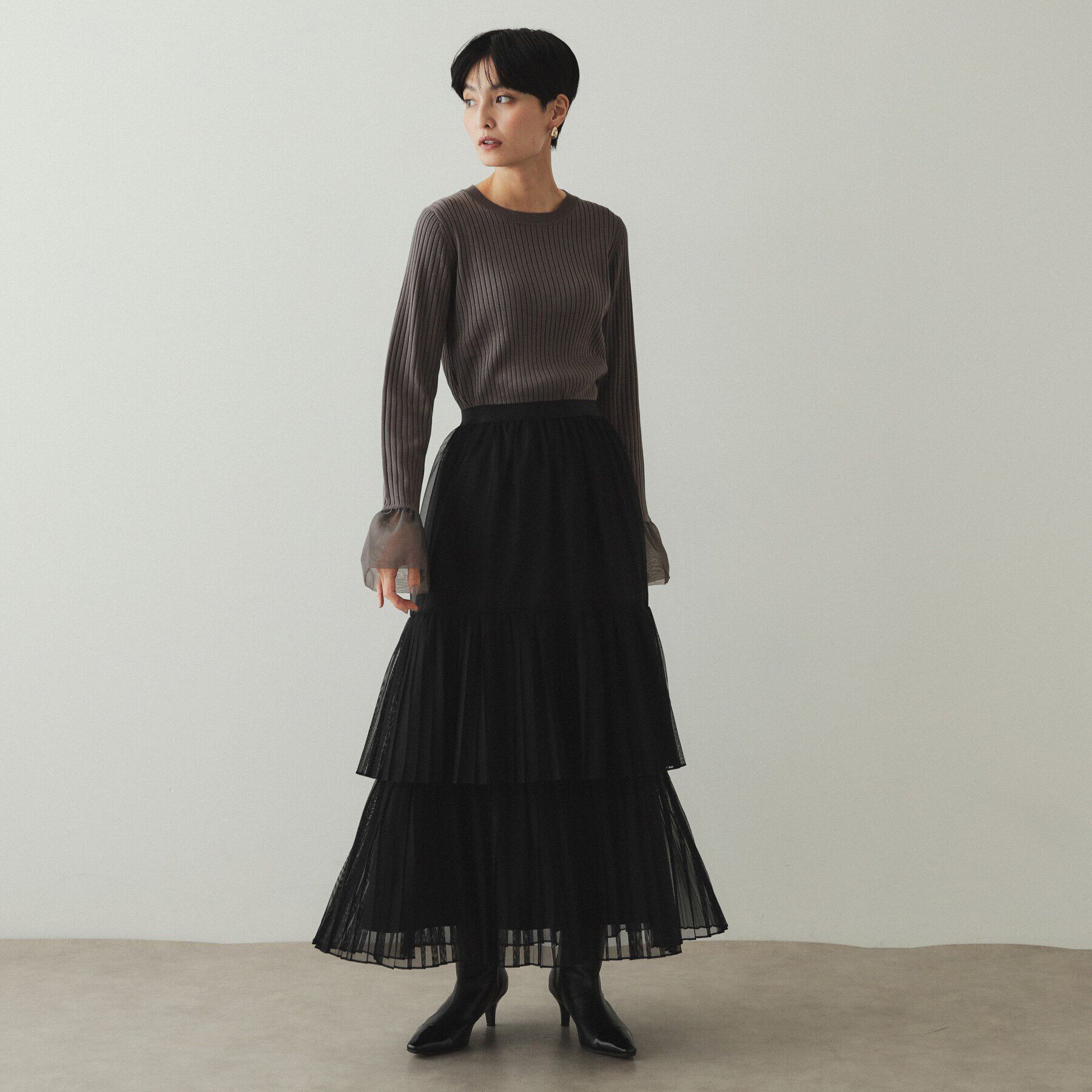 OPAQUE.CLIP「チュールプリーツティアードスカート【洗濯機洗い可】」|スカート|