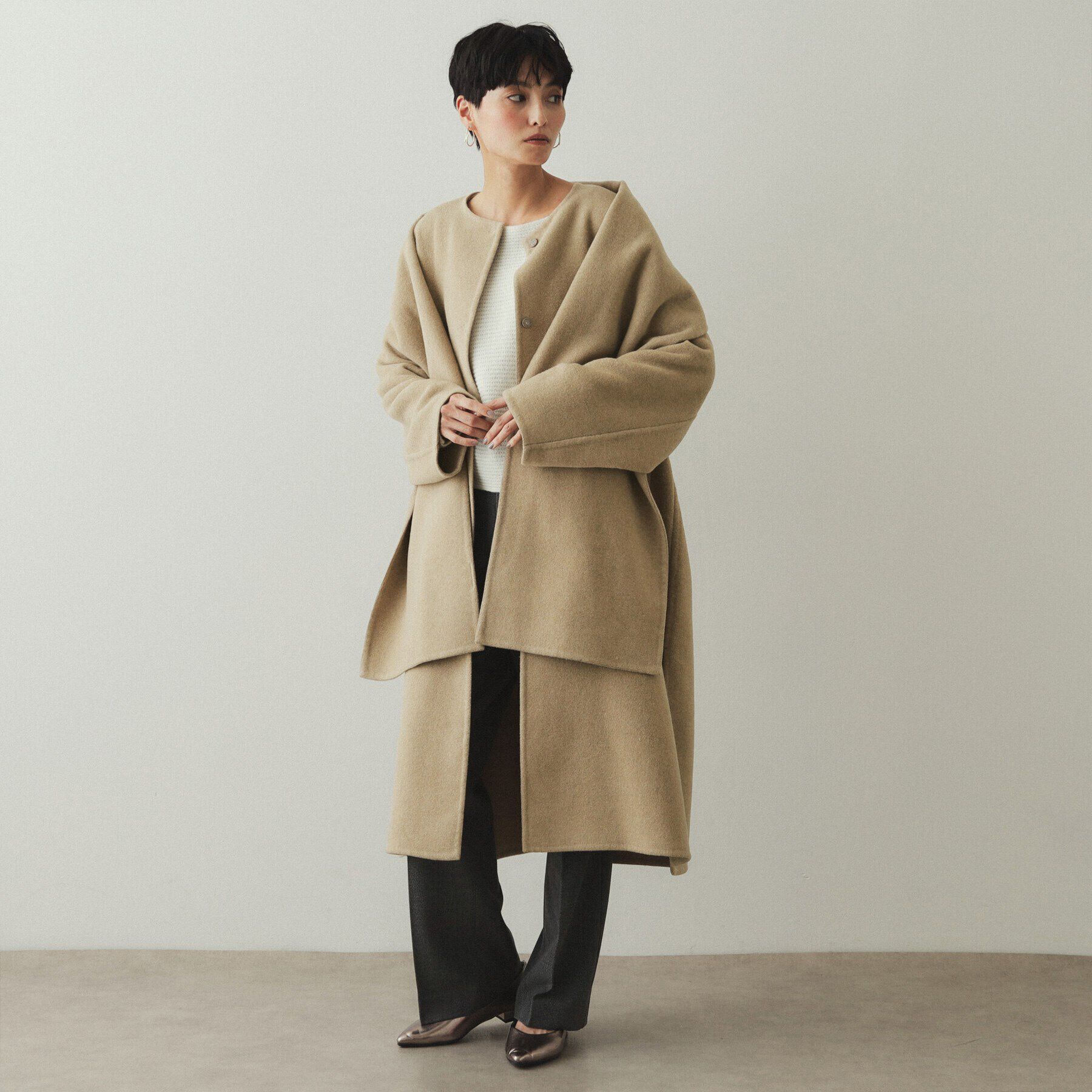 OPAQUE.CLIP「《マフラー付き》ウール混ノーカラーコート」|ノーカラーコート|