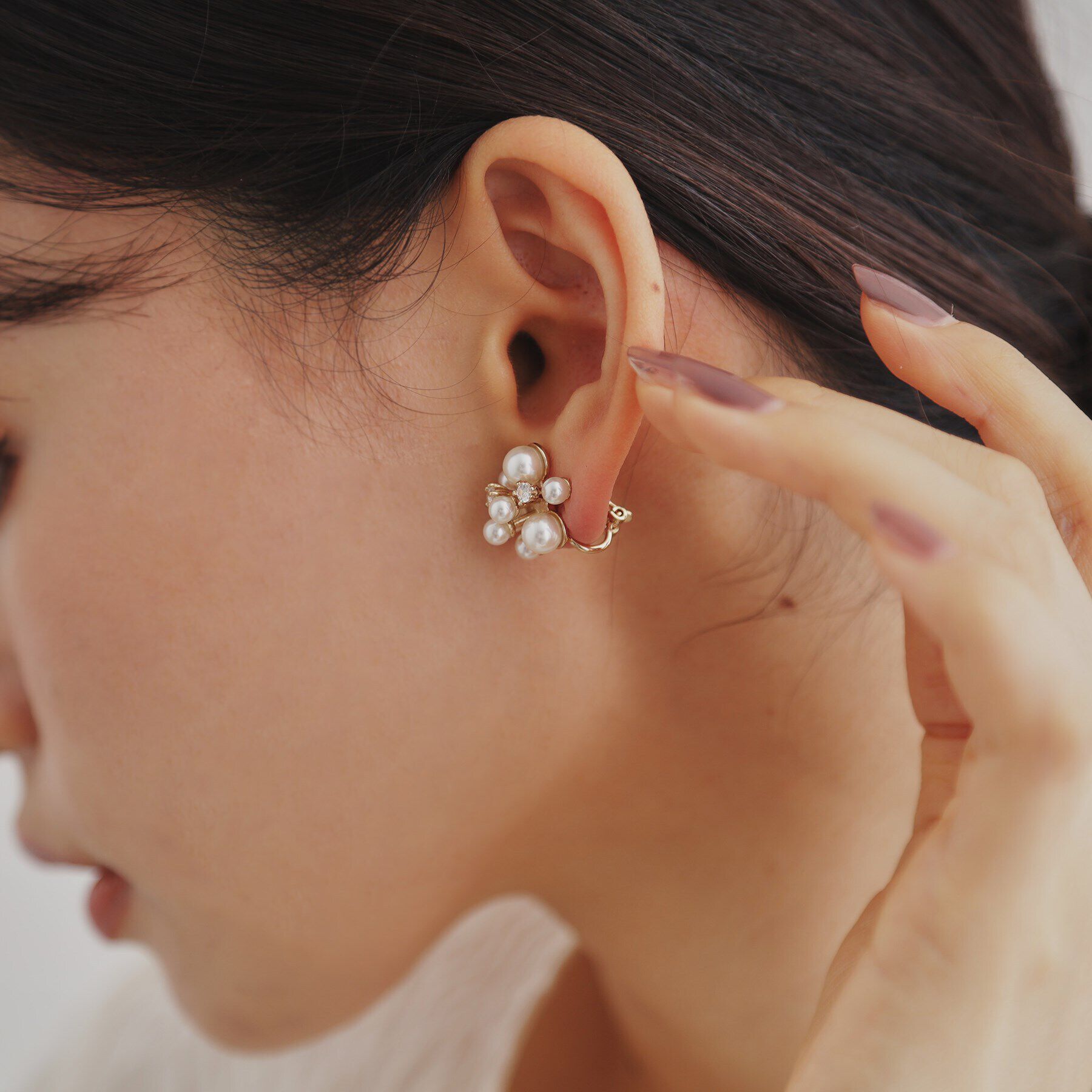 OPAQUE.CLIP「フェイクパール&times;ビジューイヤリング」|イヤリング|