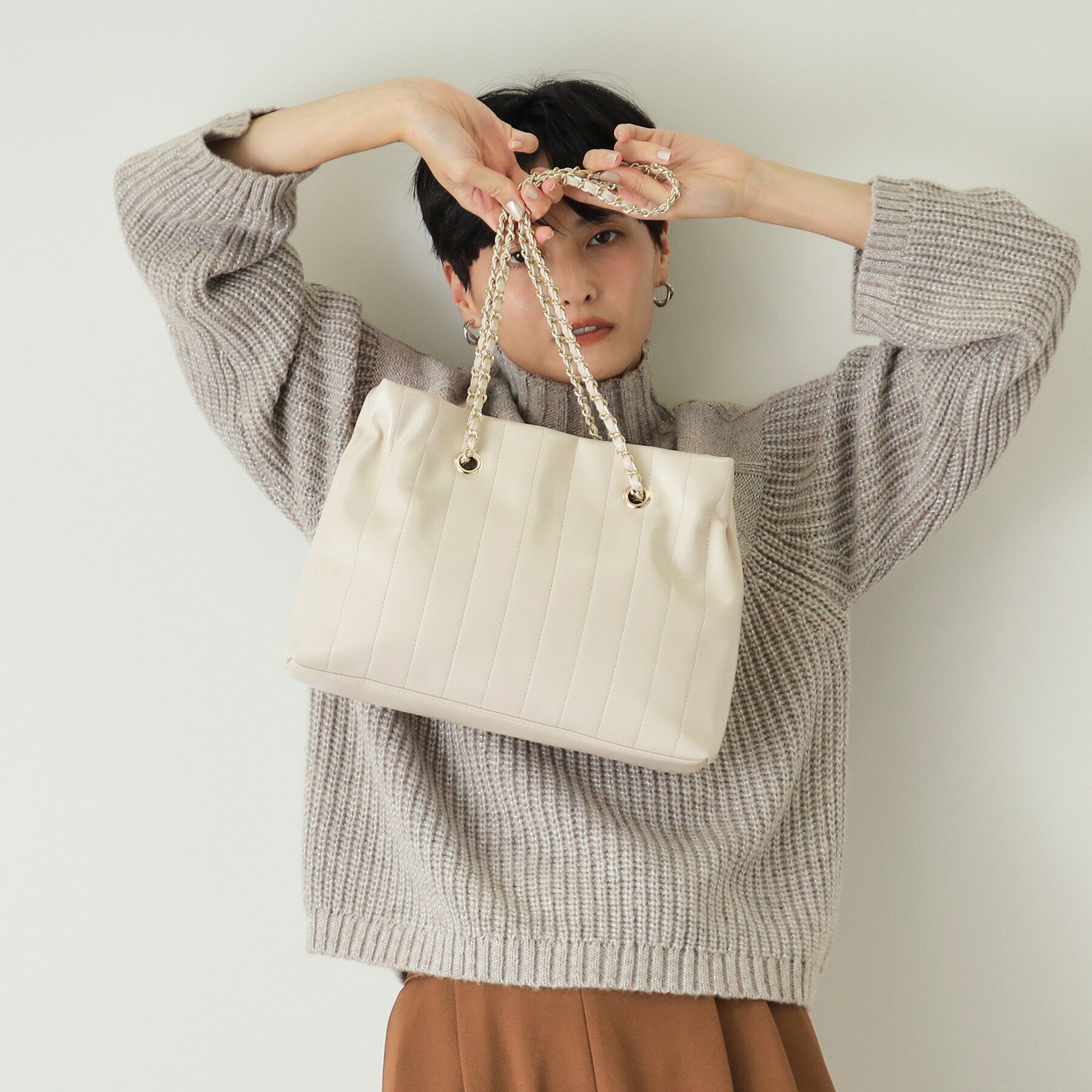 OPAQUE.CLIP「ストライプキルトチェーンショルダーバッグ」|ショルダー・メッセンジャー|