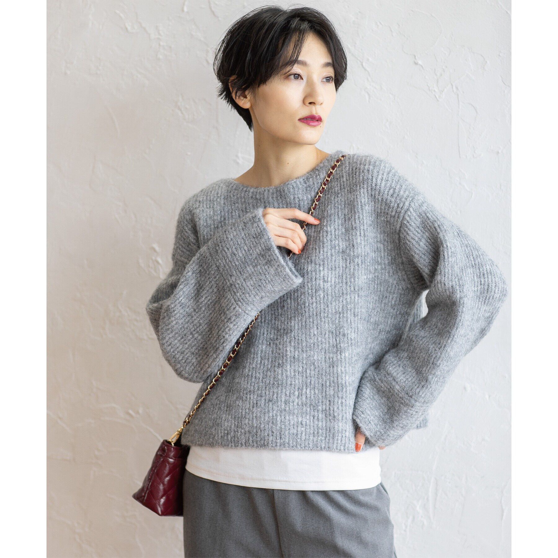 OPAQUE.CLIP「ラメショートミドルゲージニット【洗濯機洗い可】」|ニット・セーター|