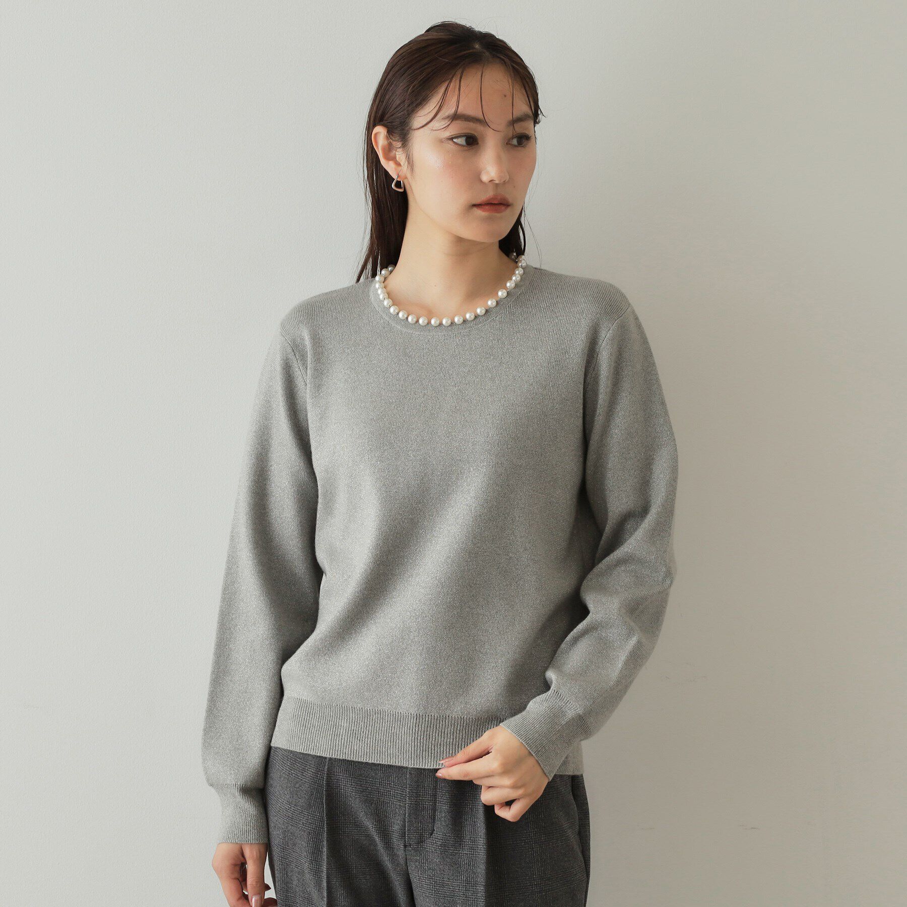 OPAQUE.CLIP「《美人百花掲載》パール調付きラメニット【洗濯機洗い可】」|ニット・セーター|