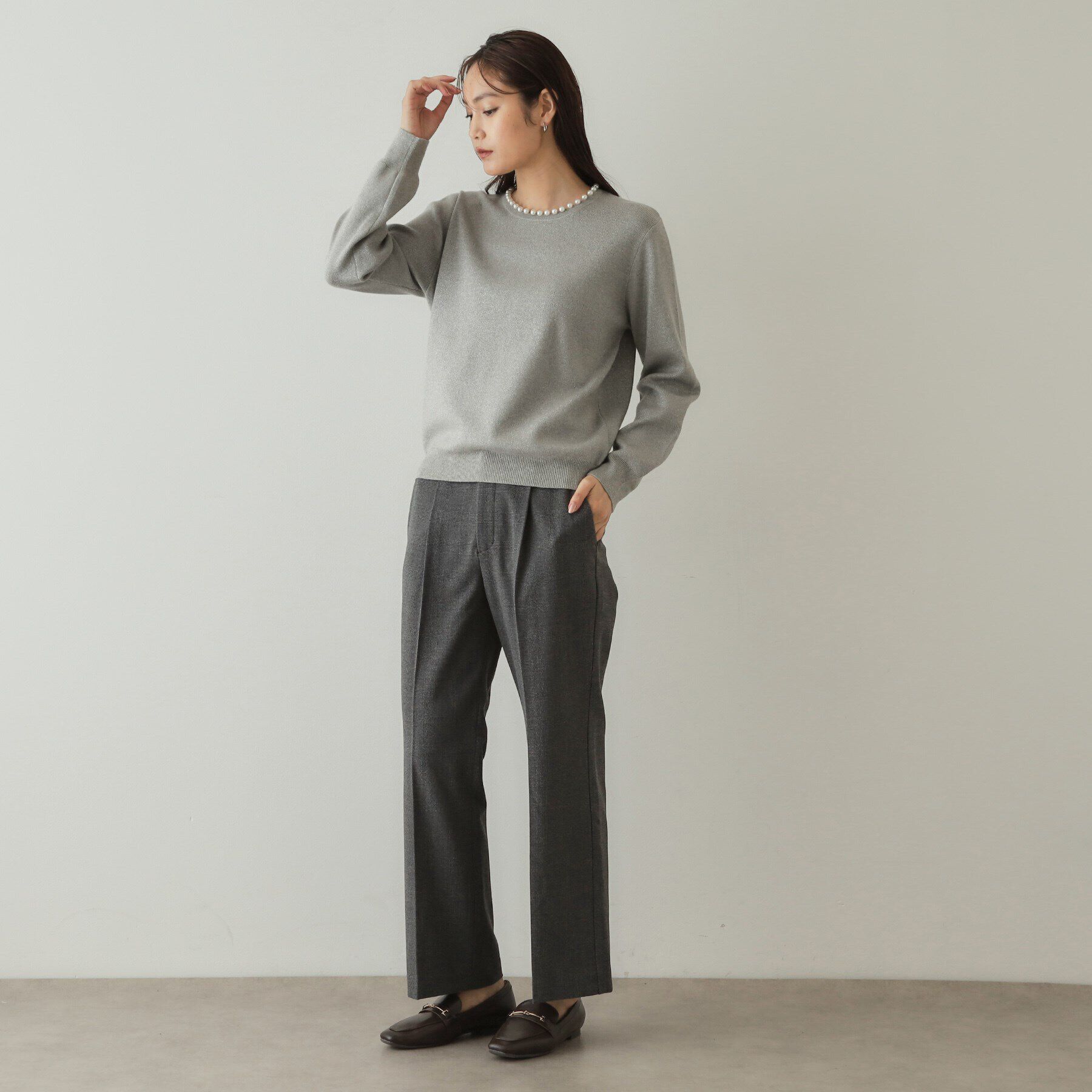 OPAQUE.CLIP「《美人百花掲載》パール調付きラメニット【洗濯機洗い可】」|ニット・セーター|