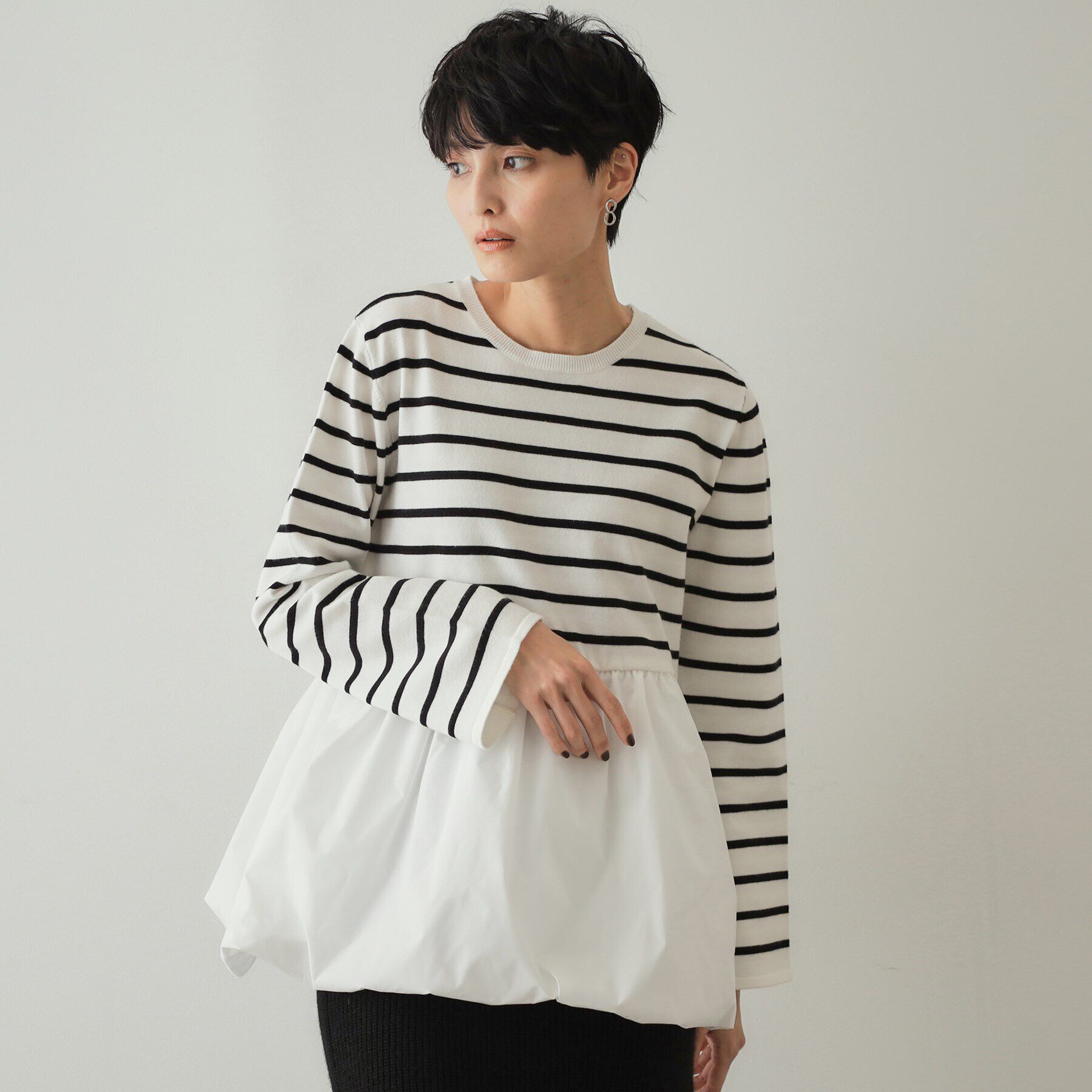 OPAQUE.CLIP「バルーンドッキングペプラムニット【洗濯機洗い可】」|Tシャツ・カットソー|オフホワイト(303