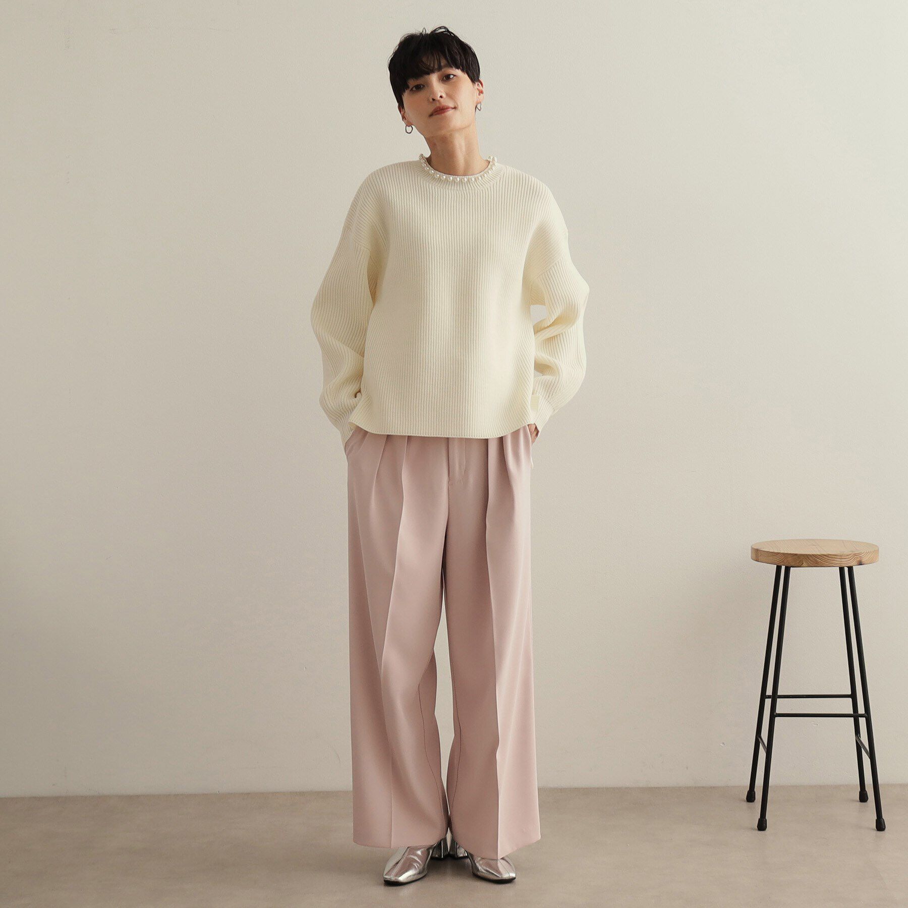 OPAQUE.CLIP「パール調ボタン付ニット【洗濯機洗い可/抗ピル】」|ニット・セーター|