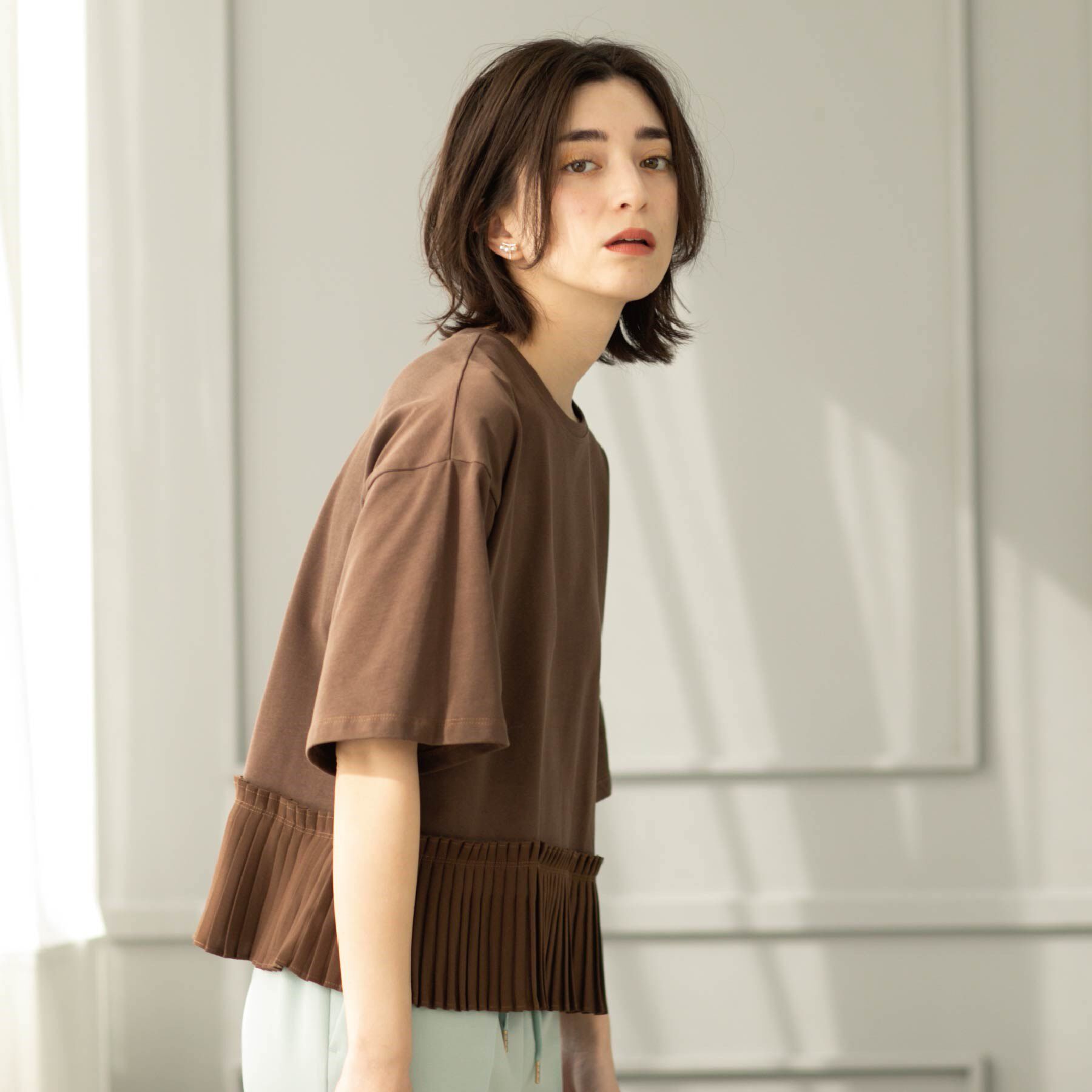 OPAQUE.CLIP「プリーツデザインドッキングトップス【洗濯機洗い可】」|Tシャツ・カットソー|