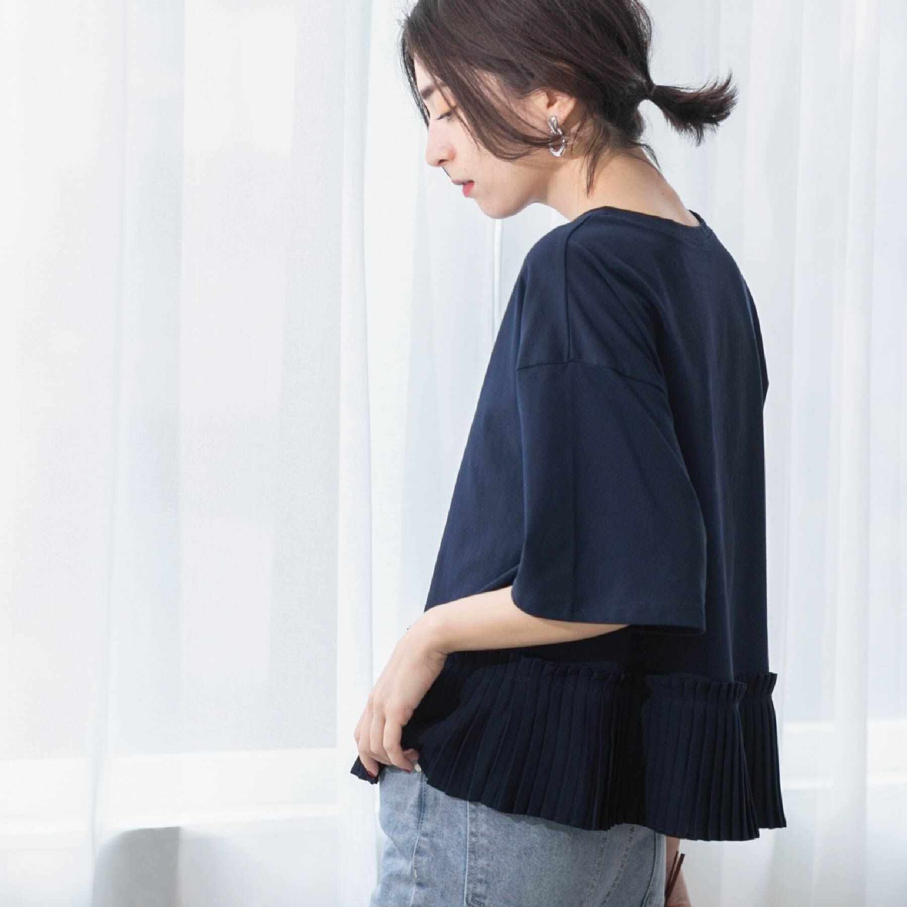 OPAQUE.CLIP「プリーツデザインドッキングトップス【洗濯機洗い可】」|Tシャツ・カットソー|