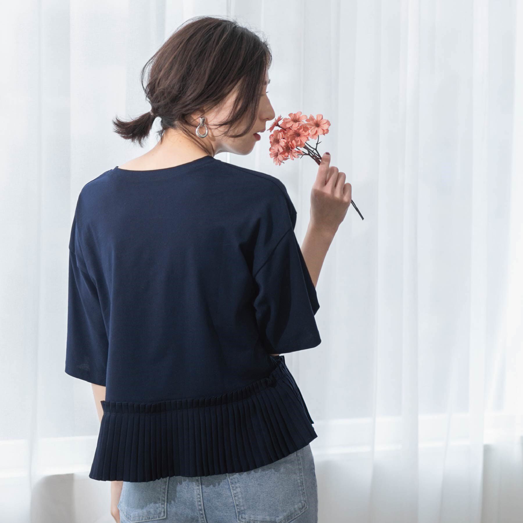 OPAQUE.CLIP「プリーツデザインドッキングトップス【洗濯機洗い可】」|Tシャツ・カットソー|