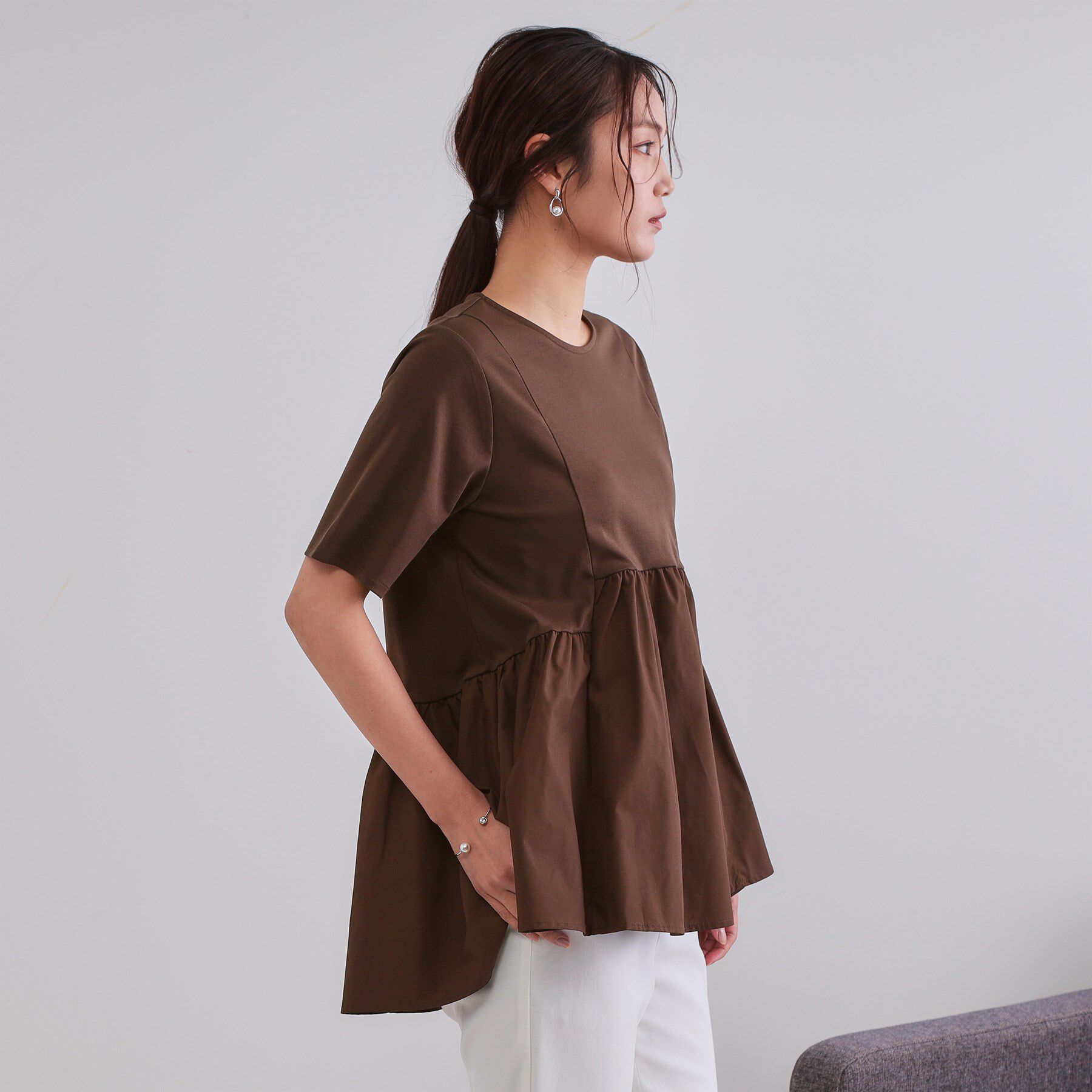 OPAQUE.CLIP「ペプラムドッキングカットソー【洗濯機洗い可】」|Tシャツ・カットソー|